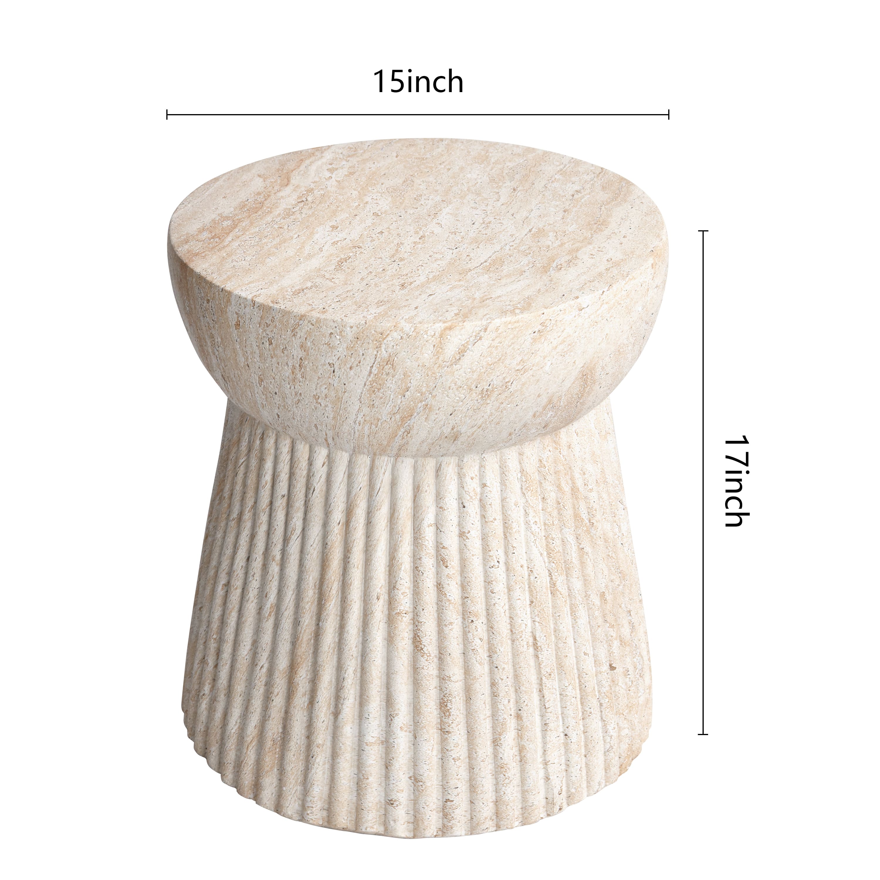 Empire Art Direct 17" Fluted Travertine Stone Finish MGO Side Accent Table