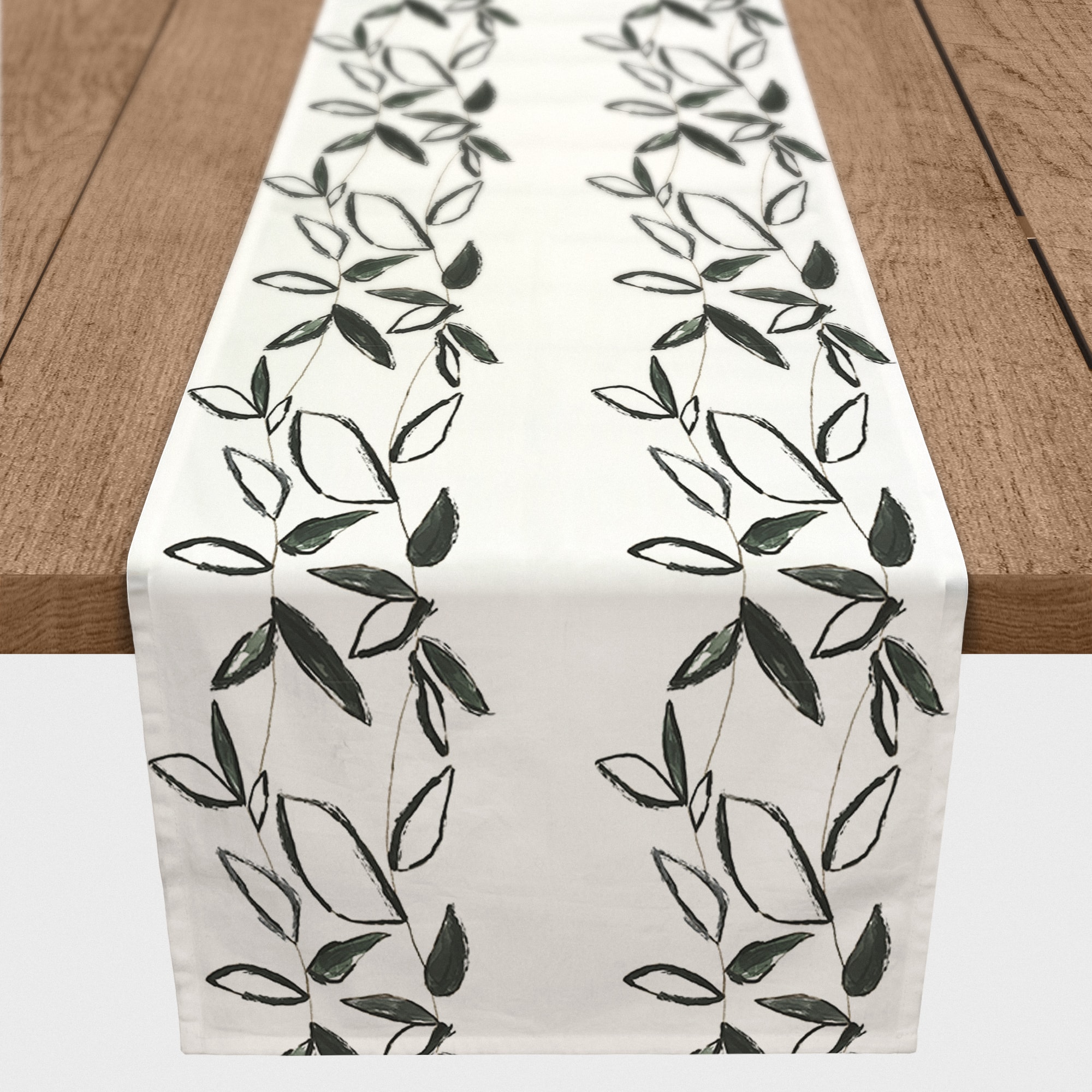 Black Leaf Stripes 16" x 72" Cotton Twill Runner