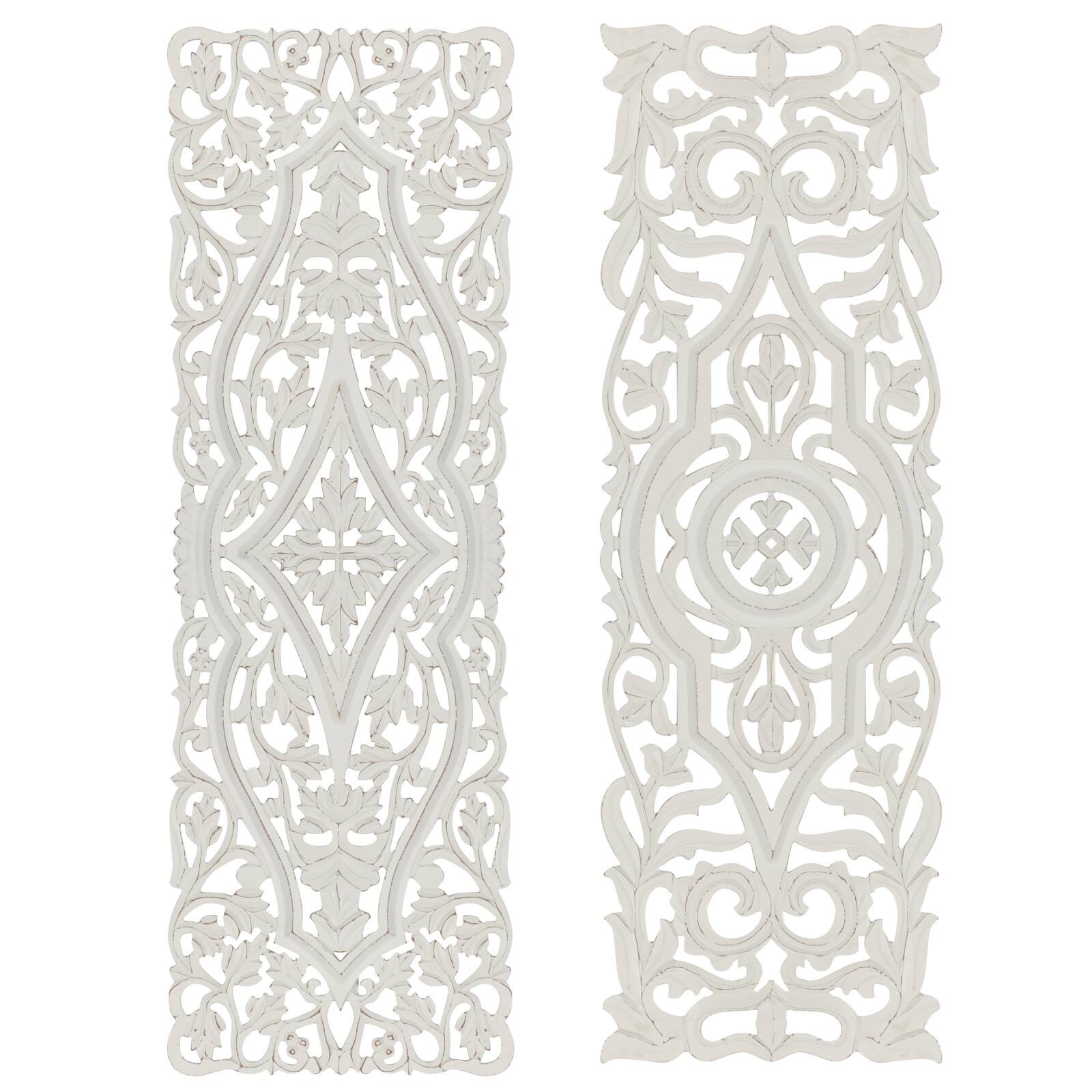 Set of 2 White Mango Wood Farmhouse Abstract Wall Decor, 16" x 48"