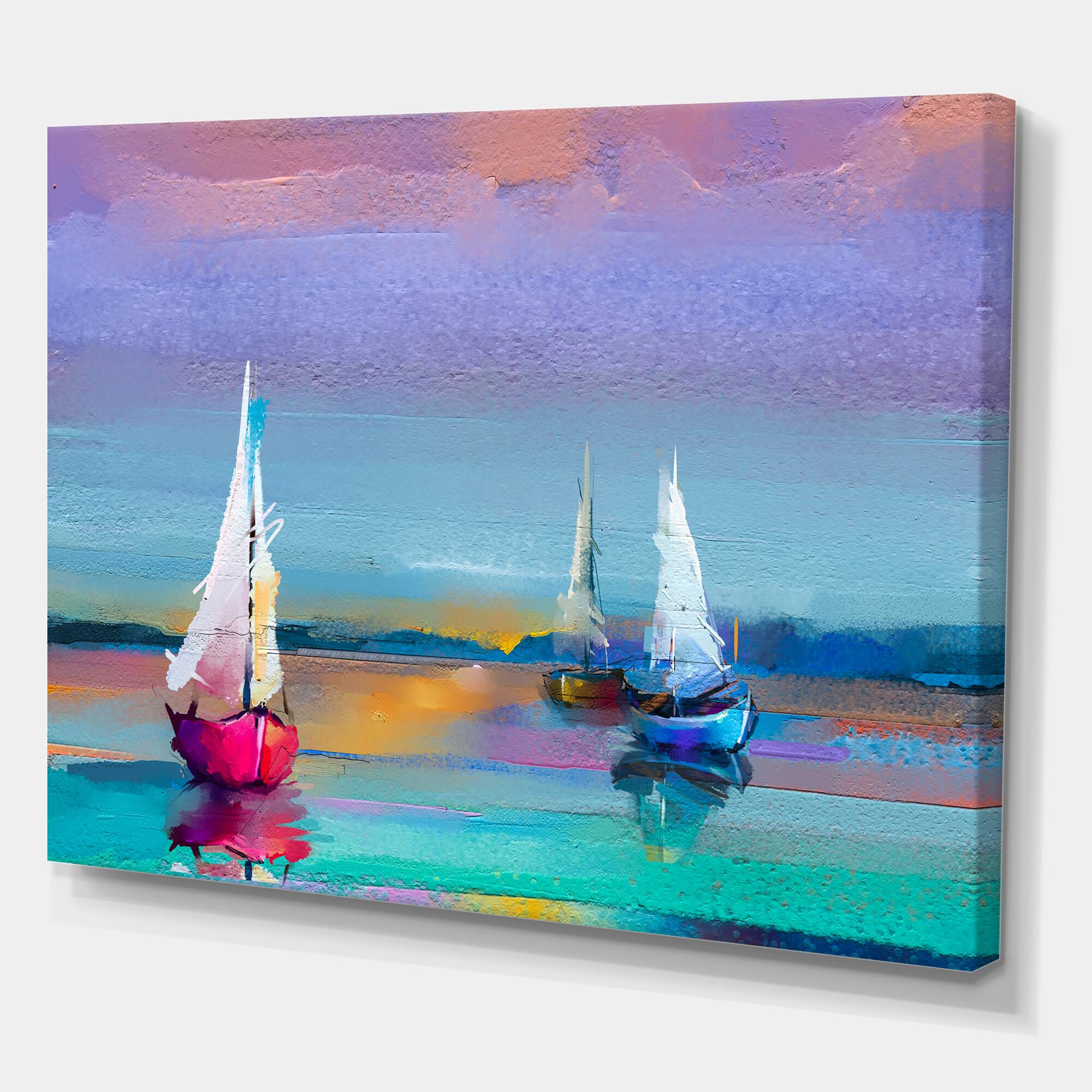 Designart - Impressionist Seascape With Little Ships I