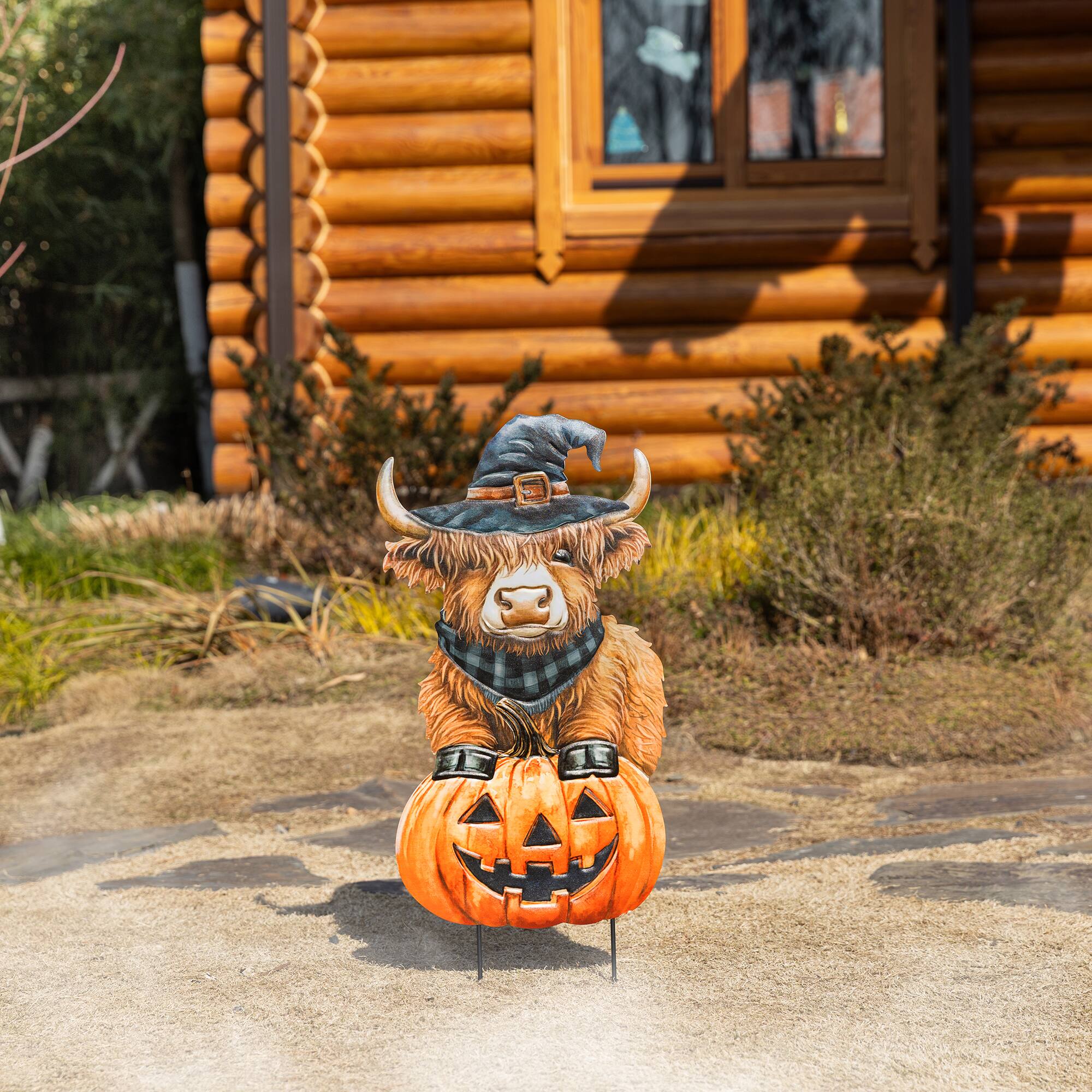 Glitzhome® 30" Halloween Metal Painted Highland Cow Yard Stake