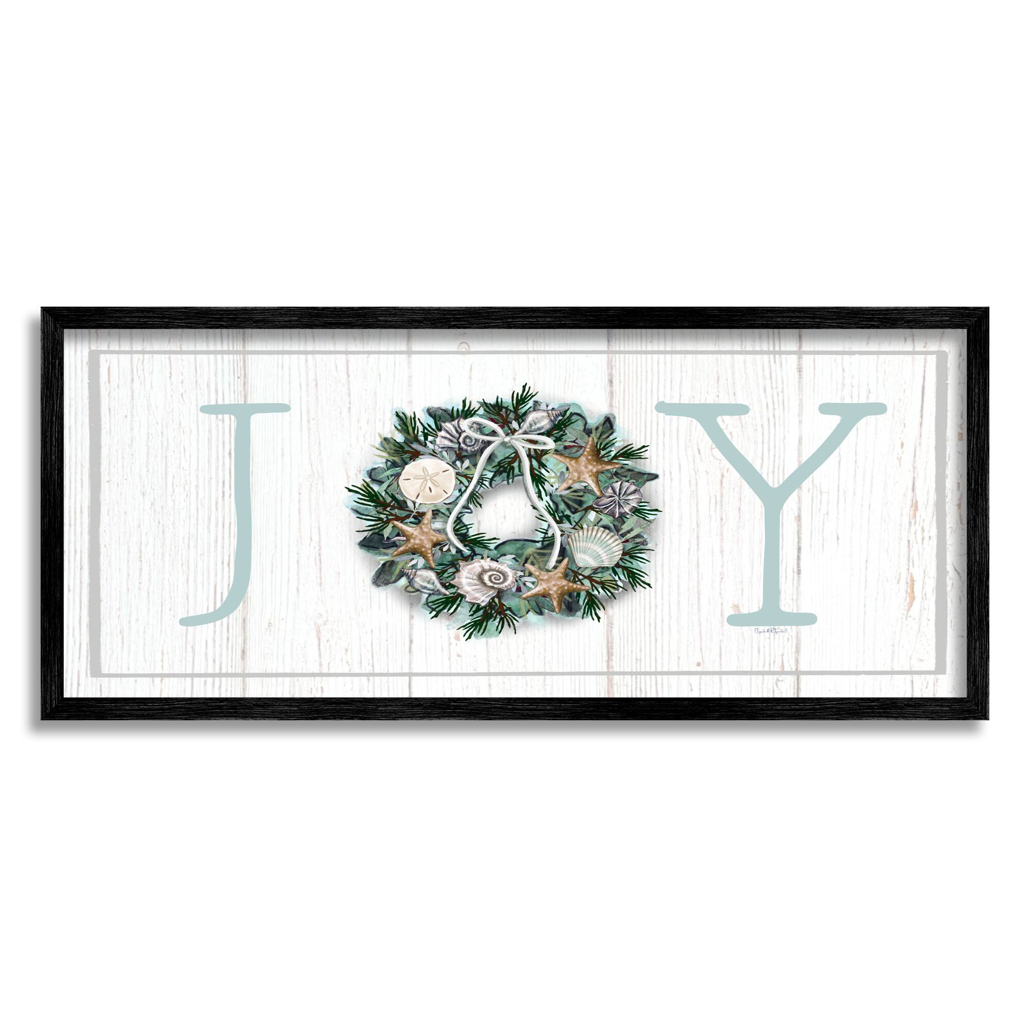 Stupell Industries Joy Holiday Seashell Wreath Framed Giclee Art