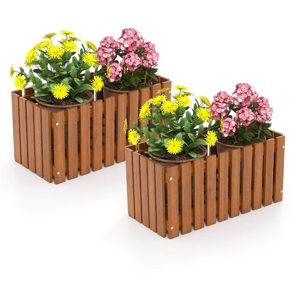 Costway 25" x 12" Solid Wood Slat Style Outdoor Flower Planter Box, 2ct.