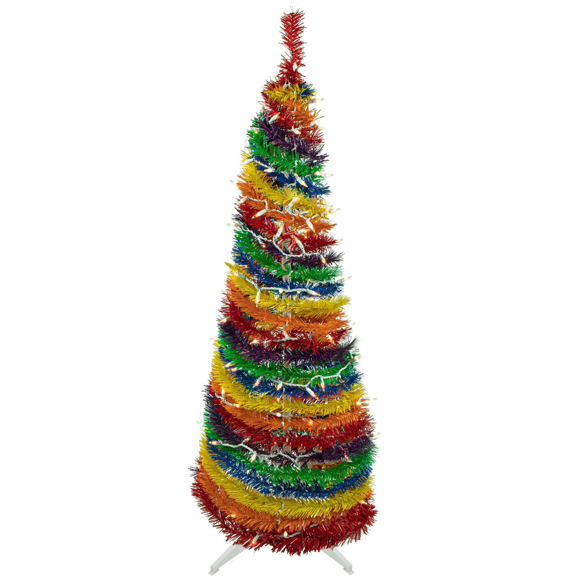 4Ft Pre-Lit Rainbow Tinsel Pop-Up Artificial Christmas Tree, Clear Lights By Northlight | 4 ft | Michaels®