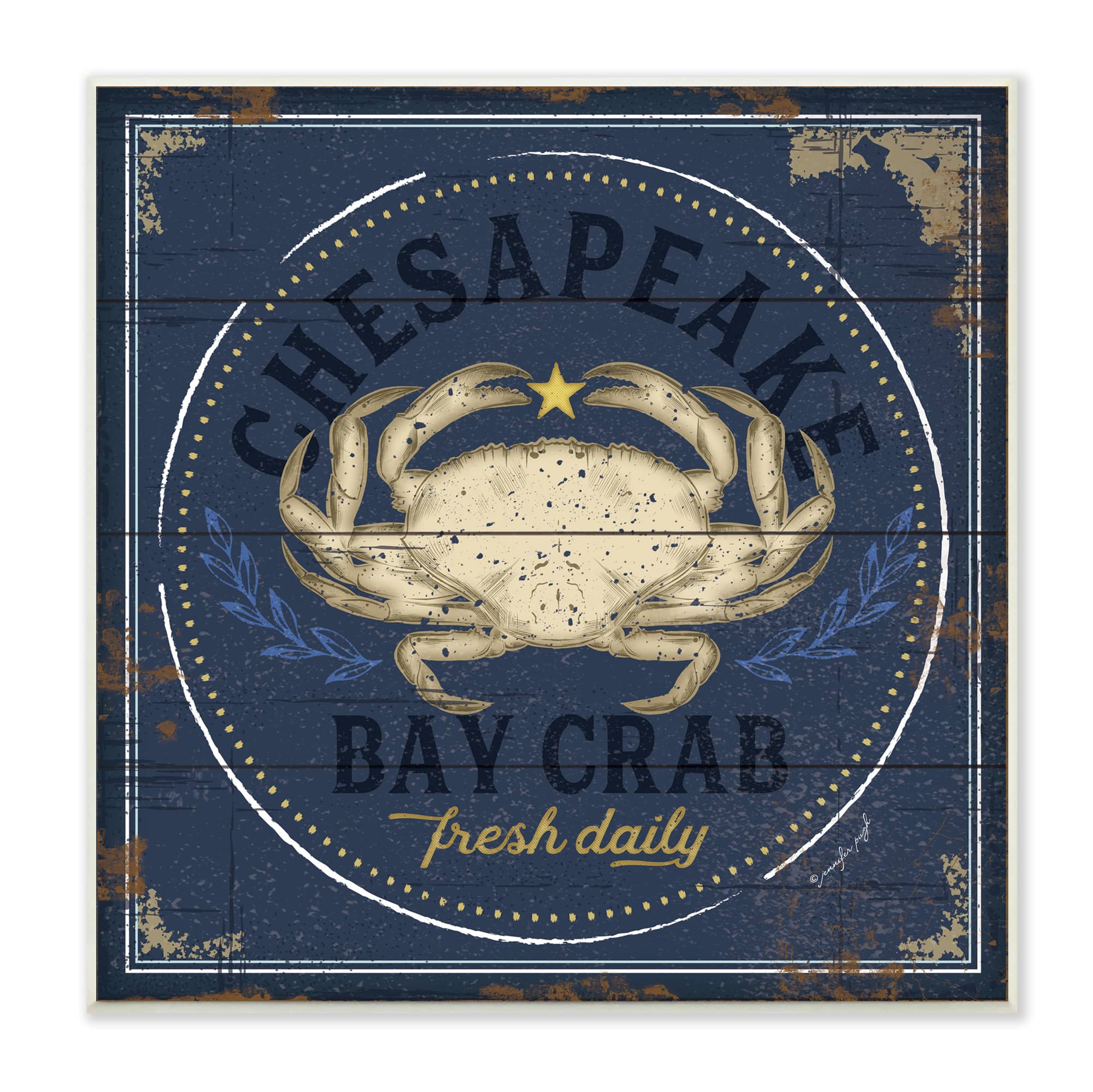 Stupell Industries Vintage Chesapeake Bay Crab Sign Nautical Marine Life, 12" x 12"