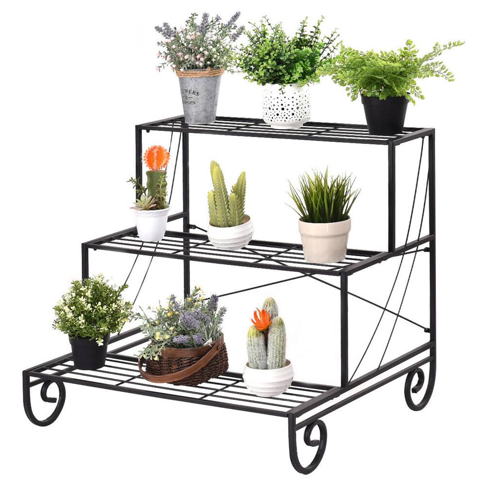 Costway Black 3-Tier Metal Flower & Plant Display Stand