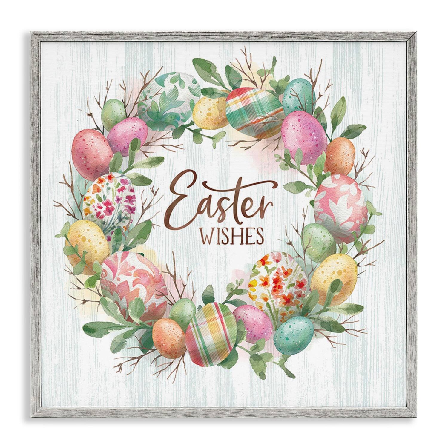 Stupell Industries Easter Wishes Wreath Framed Giclee Art