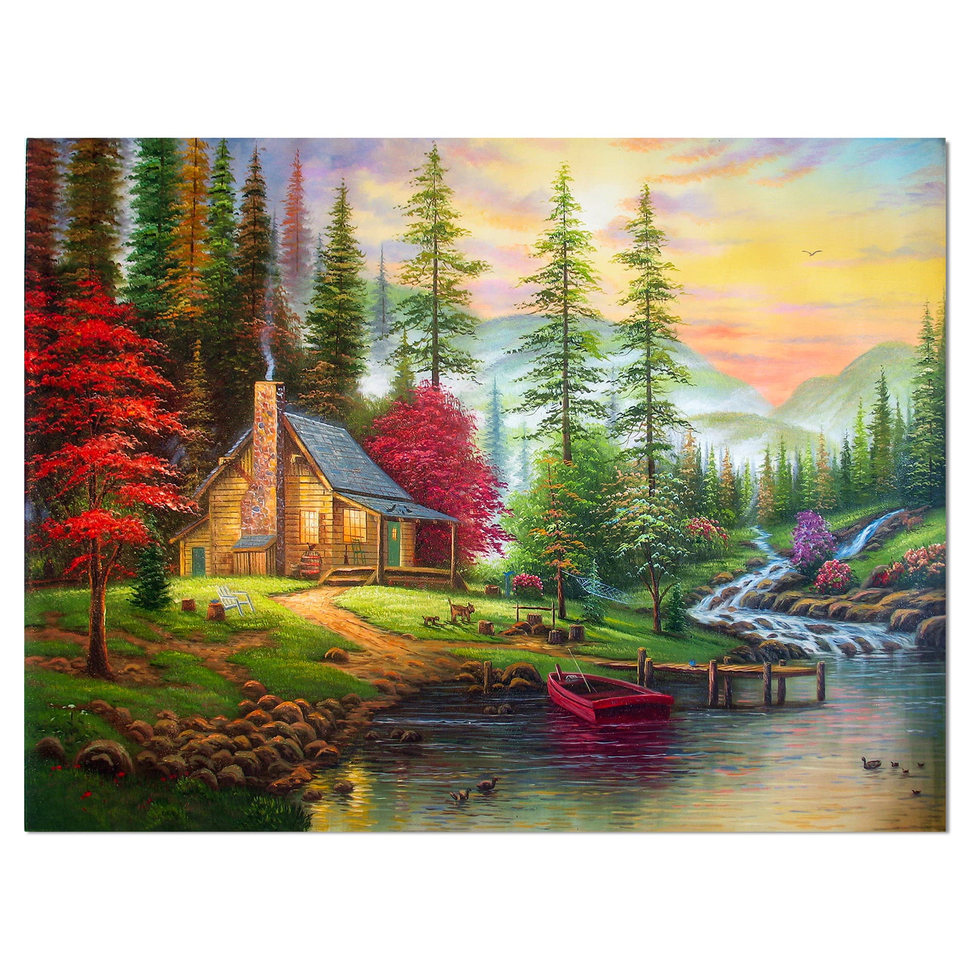 Designart - House in the forest - Landscapes Painting Print on Wrapped Canvas