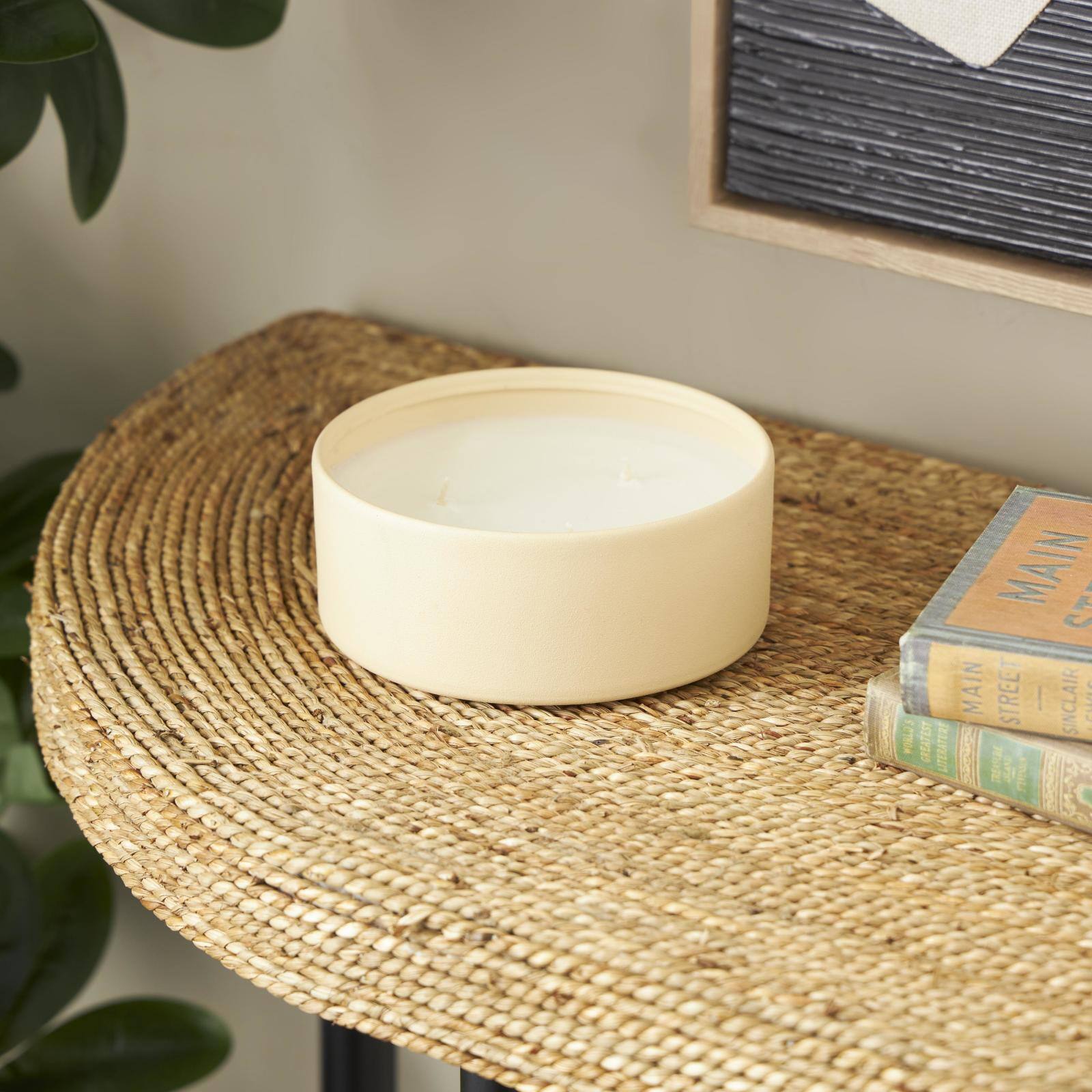 Ivory and Iris 22oz. Beige with White Wax 3 Wick Rose Blossom & Sandalwood Scented Metal Candle