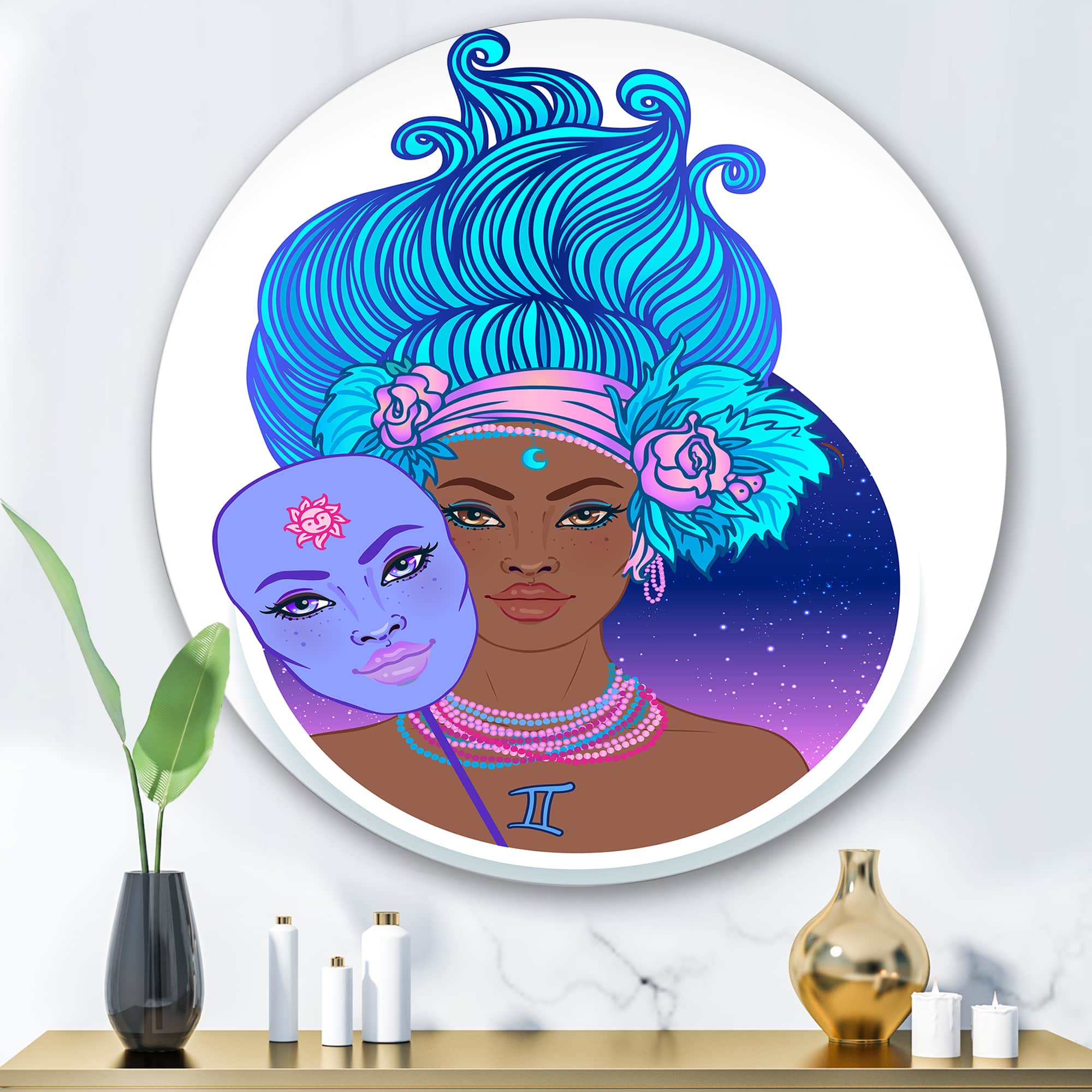 Designart - Portrait of Afro American Woman With Blue Hair II