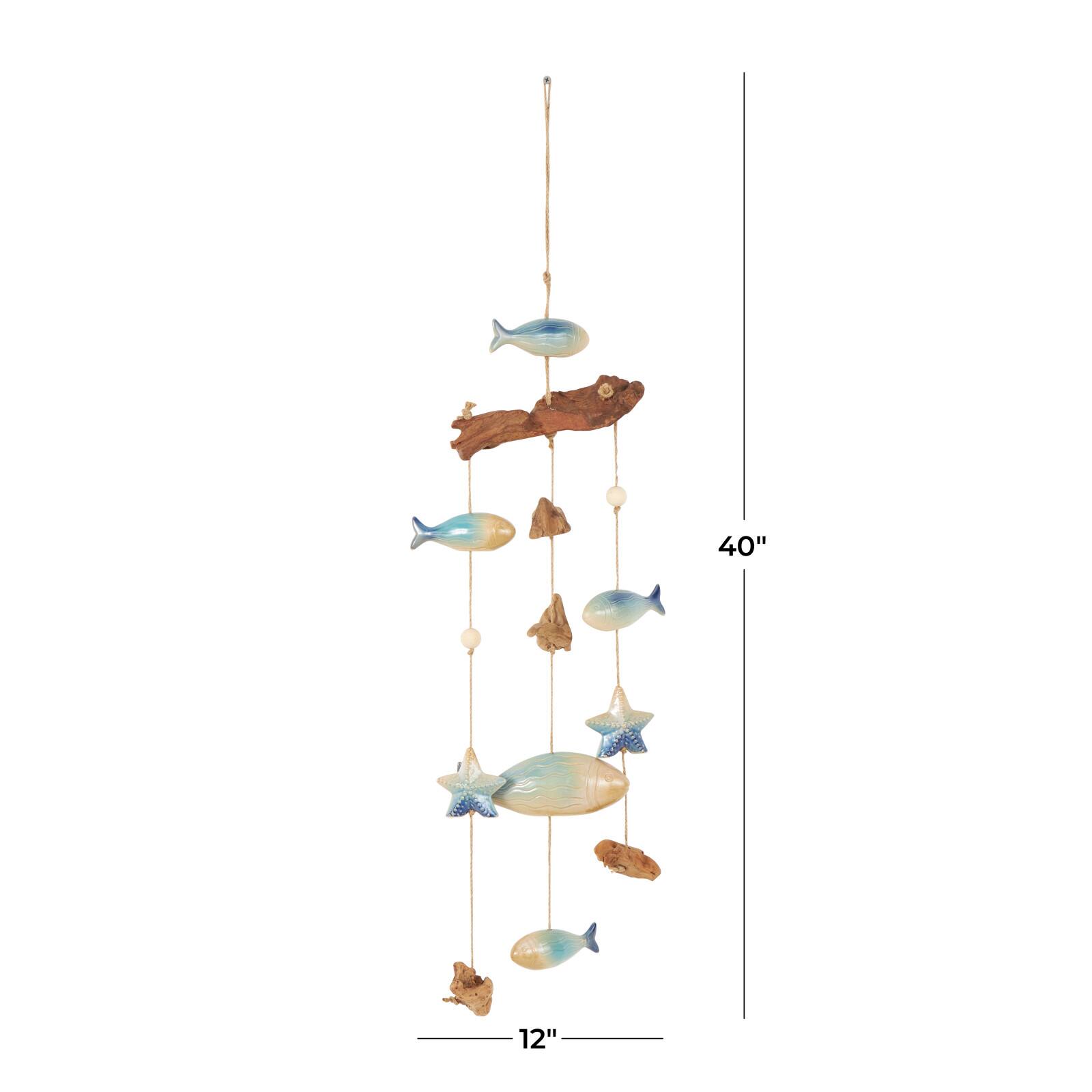 3ft. Brown Ceramic Fish Windchime with Driftwood & Hanging Starfish Accents