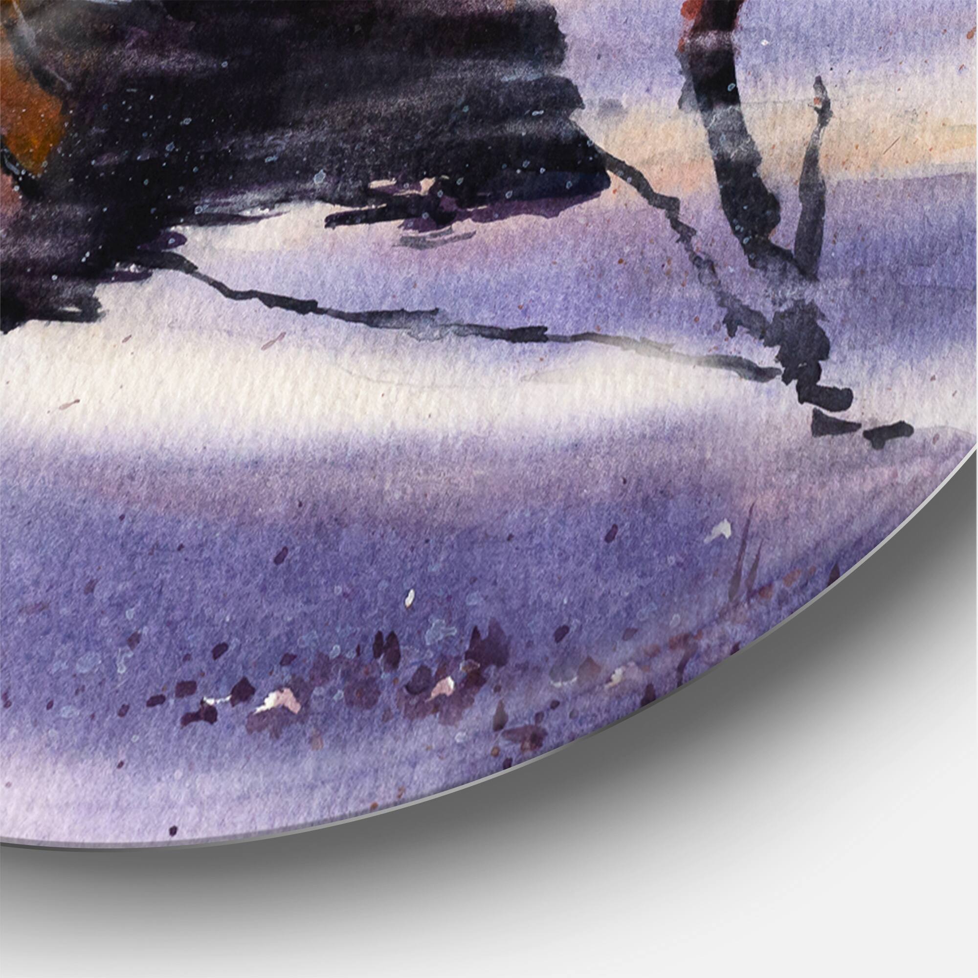 Designart - Sunset and Two Small Boats Parking On The Shore - Lake House Metal Circle Wall Art