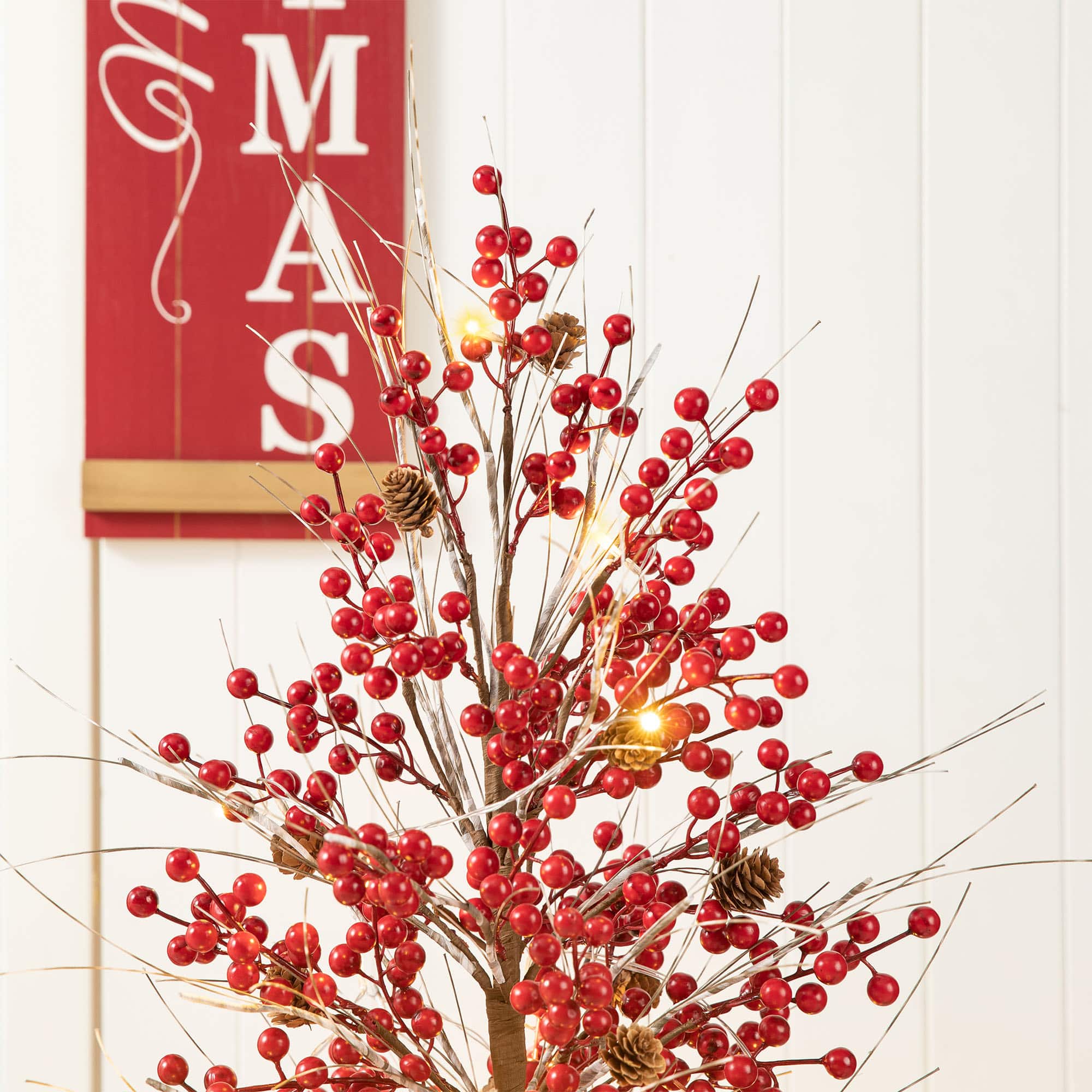 3ft. Pre-Lit Berry & Pinecone Artificial Urn Christmas Porch Tree, Warm White LED Lights