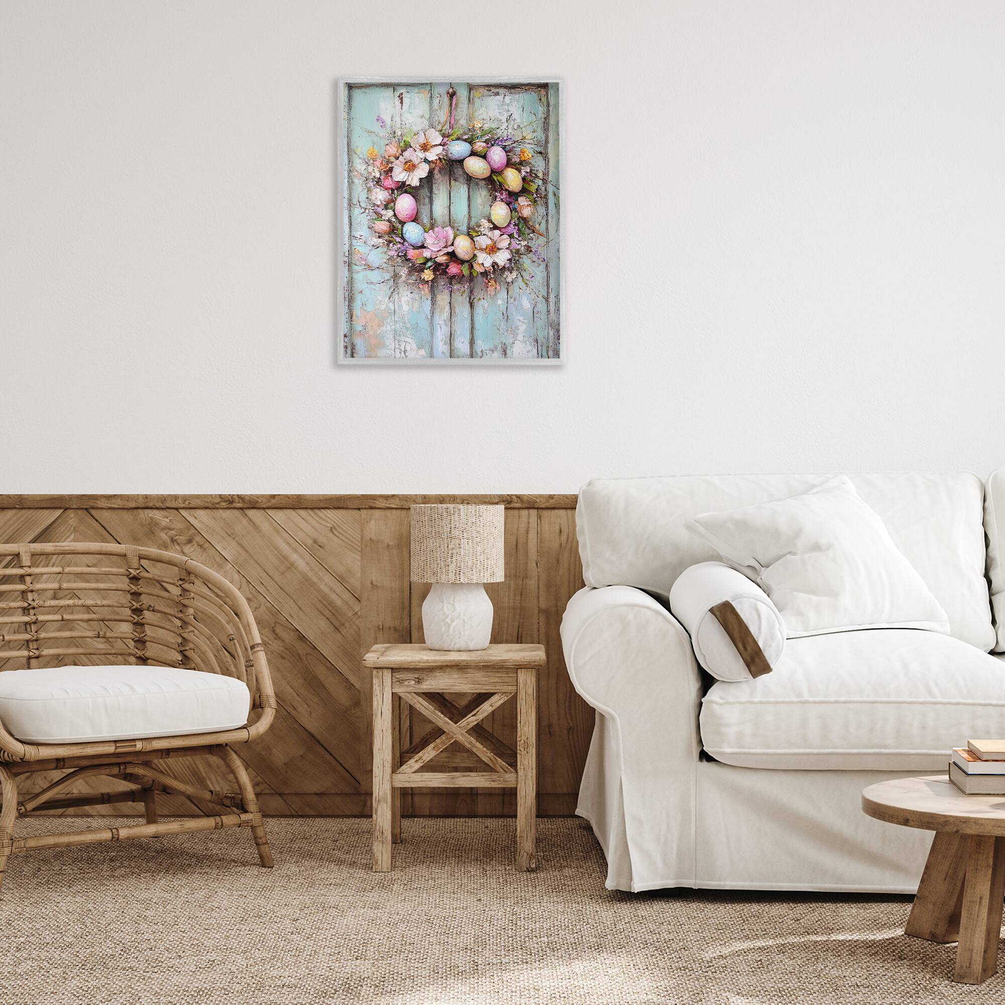 Stupell Industries Rustic Easter Egg Wreath Frame Giclée Wall Art
