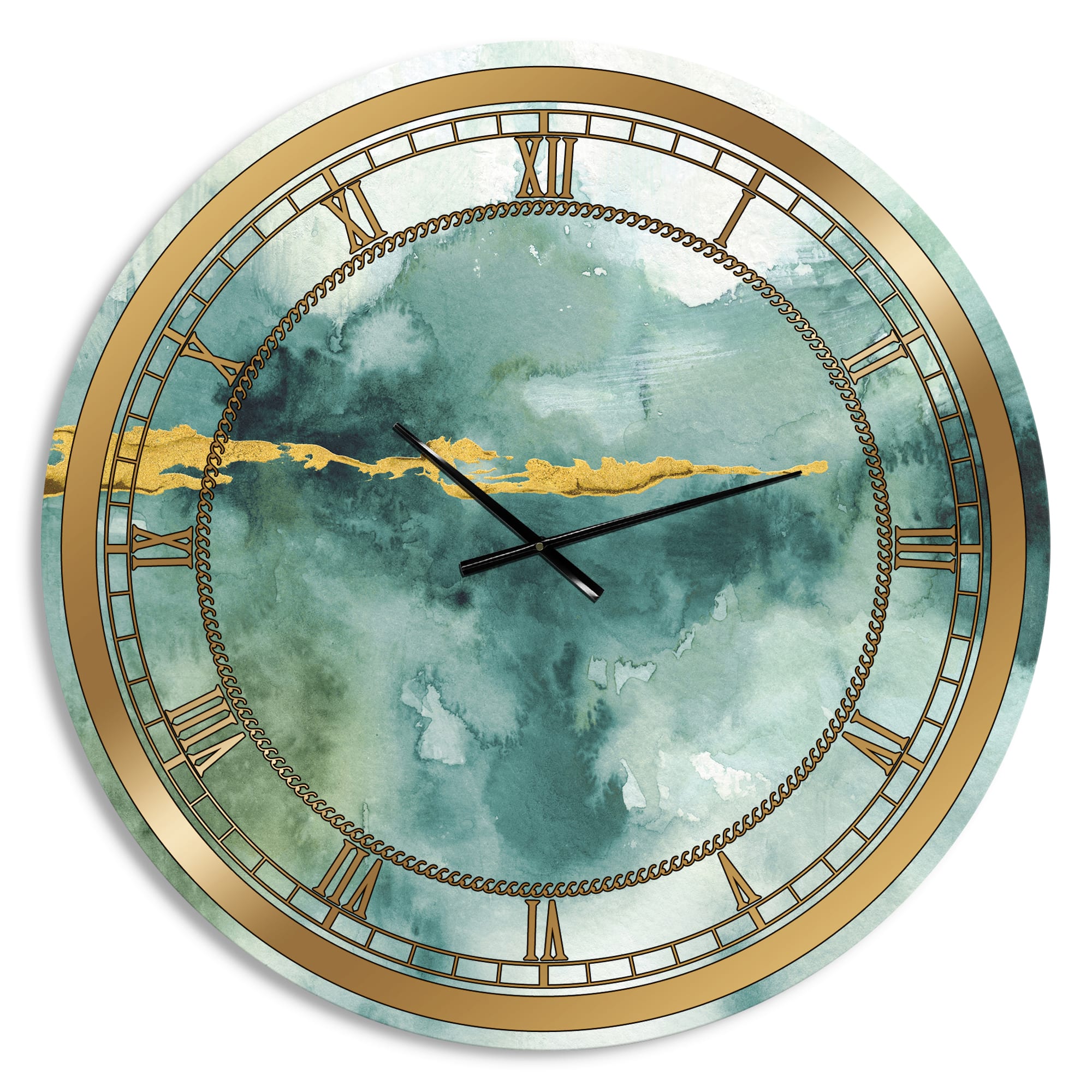 Designart Blue Watercolor Impression With Gold Wall Clock