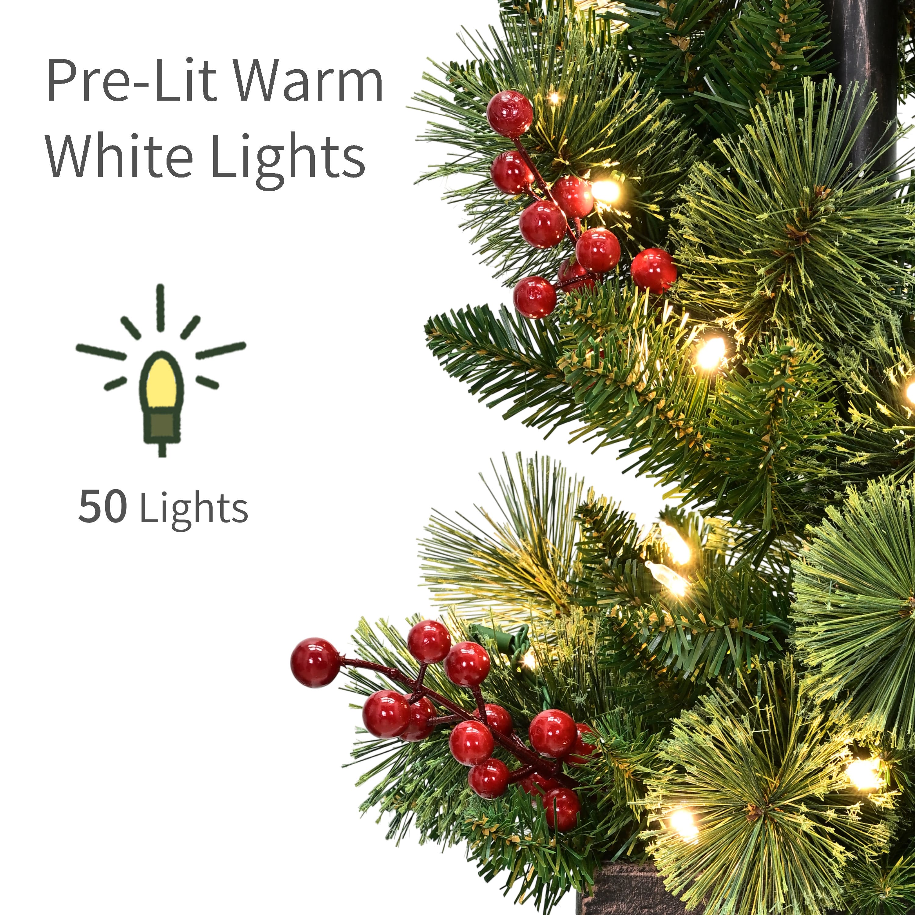 Puleo International 4ft. Pre-Lit Pinecones, Berries & Red Bow Artificial Spiral Lamp Post Trees, 2ct.
