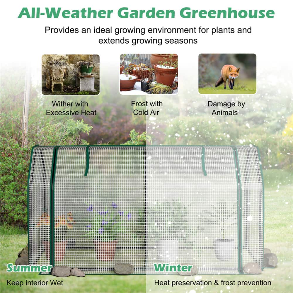 Costway 47" x 24" Portable Mini Greenhouse with 2 Zipper Doors & Ground Stakes