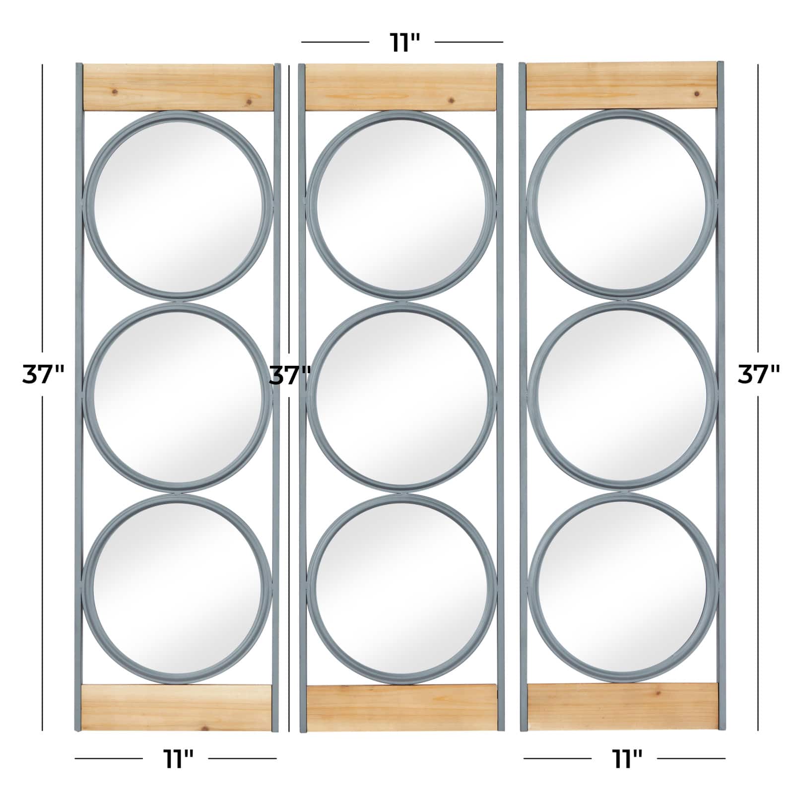 Set of 3 Black Iron Industrial Wall Mirror, 37" x 11"