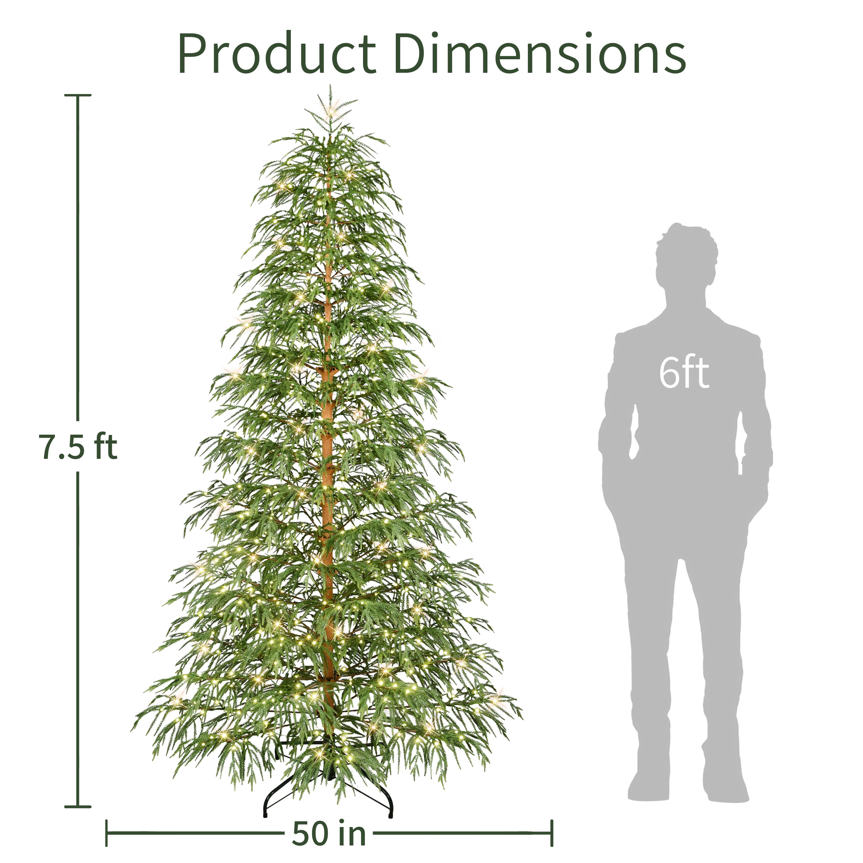 Puleo International 7.5ft. Norfolk Fir Artificial Christmas Tree, Warm White LED Lights