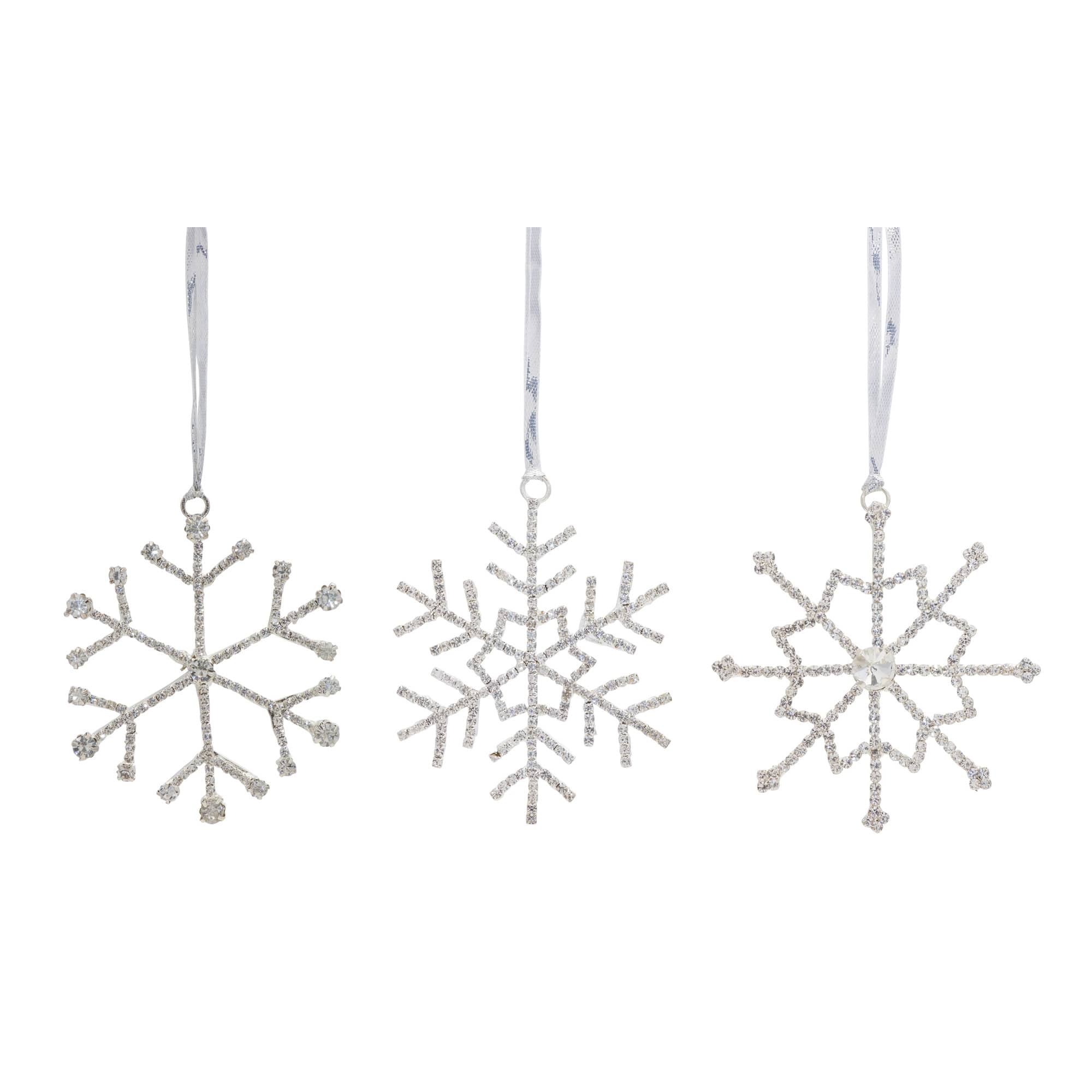 3.5" Iron & Glass Jewel Snowflake Ornament Set