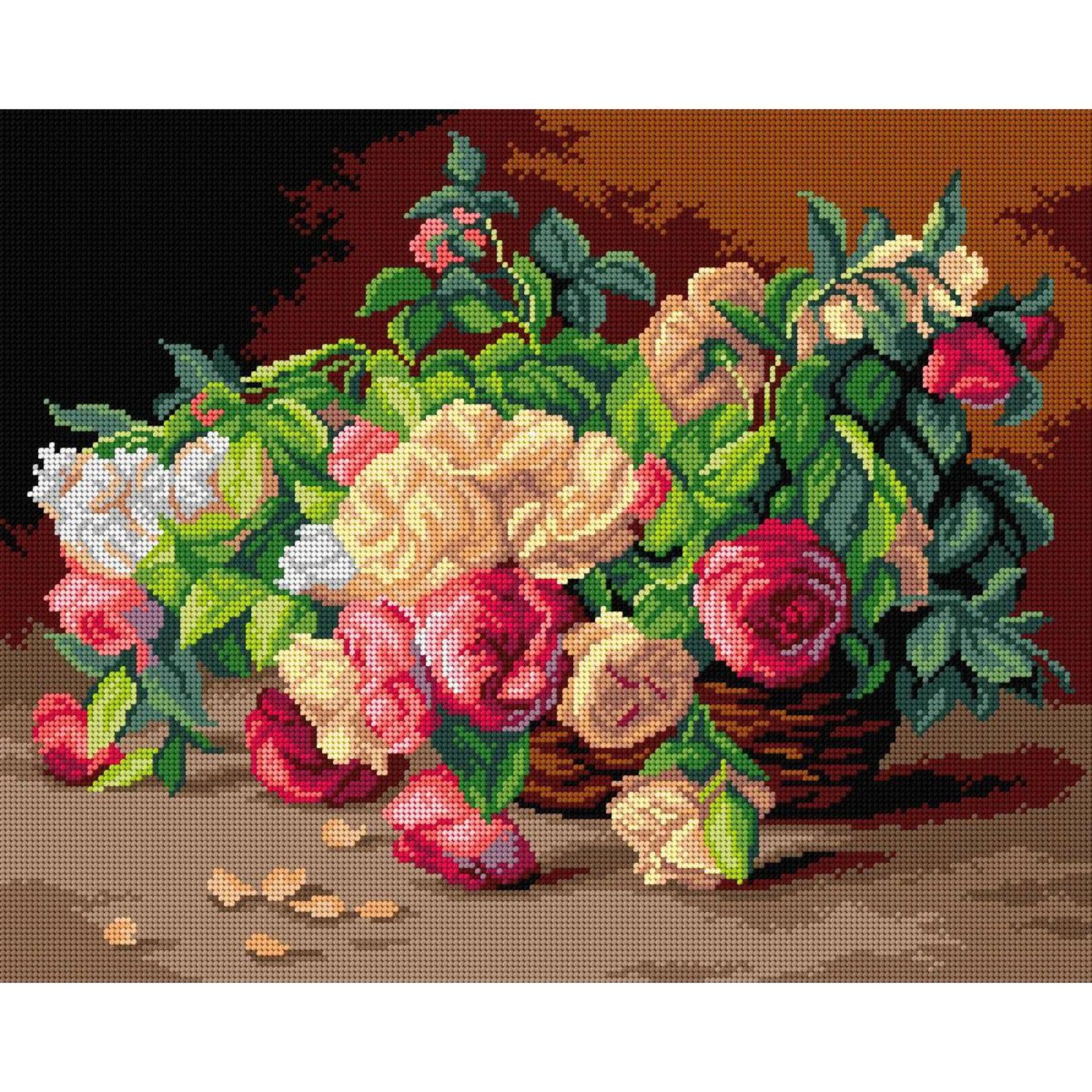 Orchidea Gobelin Roses in a Basket canvas for Halfstitch without Yarn