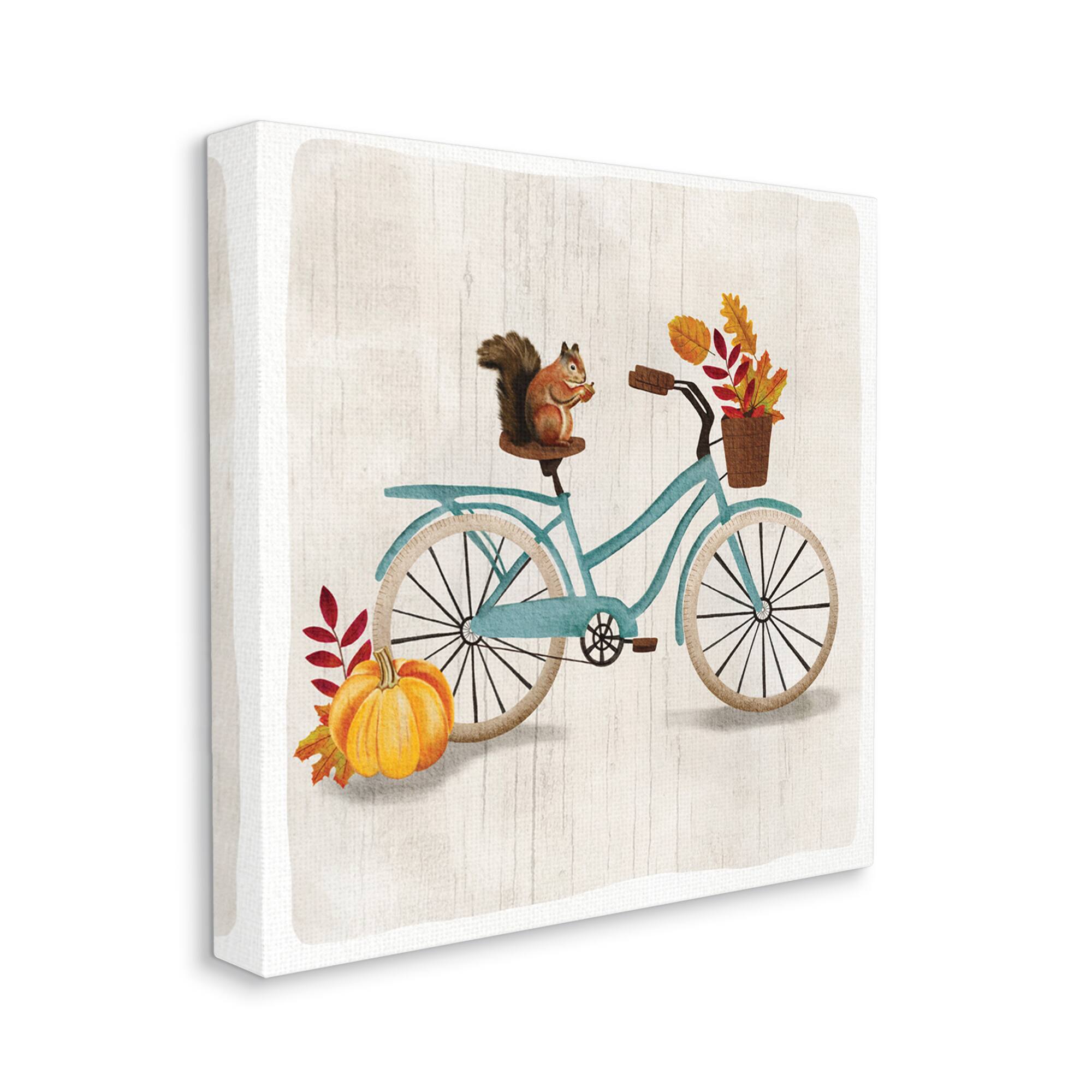 Stupell Industries Squirrel on Blue Bicycle Autumn Foliage Basket  Canvas Wall Art