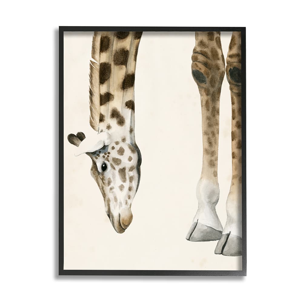 Stupell Industries Giraffe Grazing Safari Animal Wall Art in Black Frame