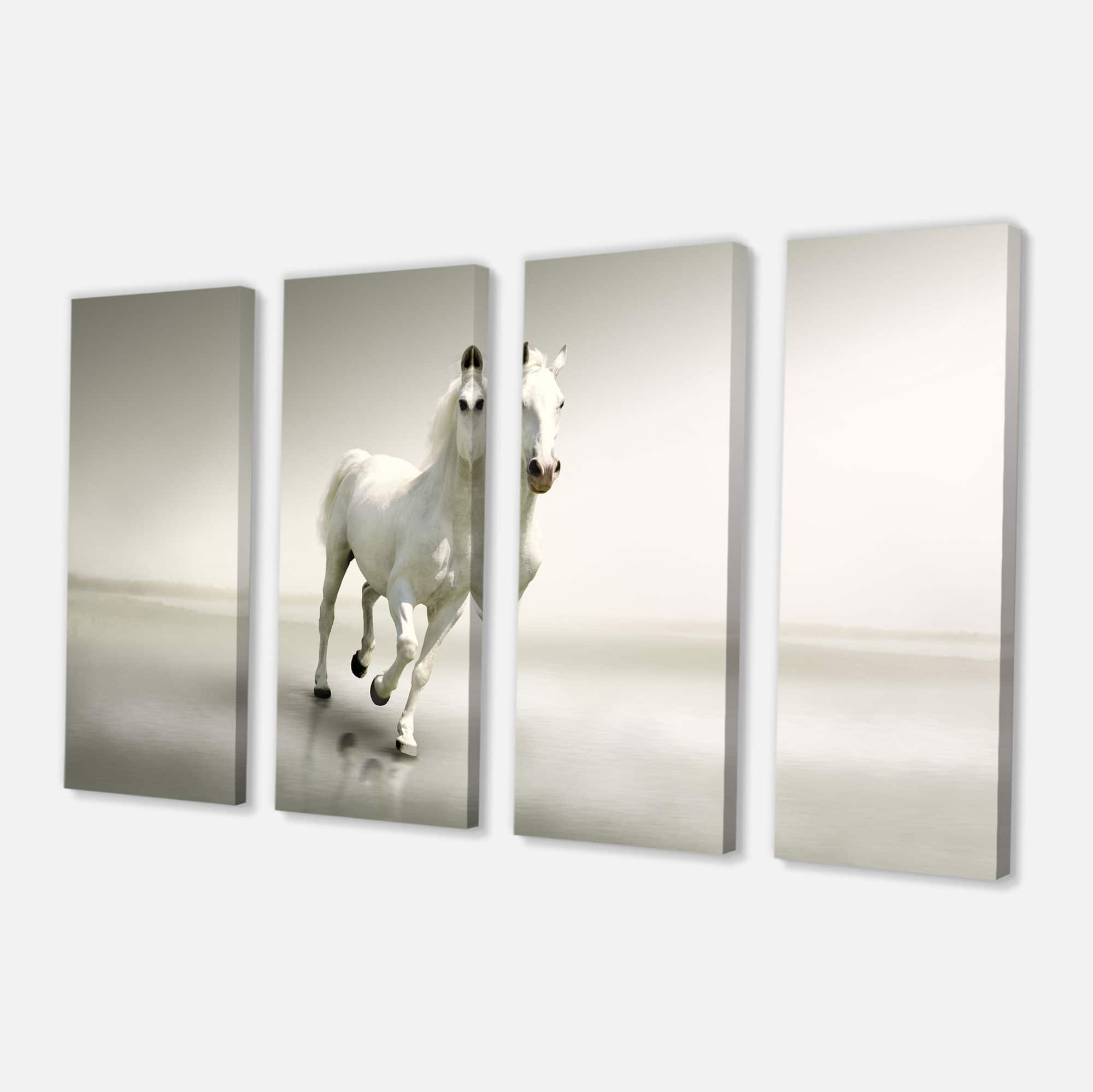 Designart - Beautiful White Horse Running - Animal Canvas Art Print
