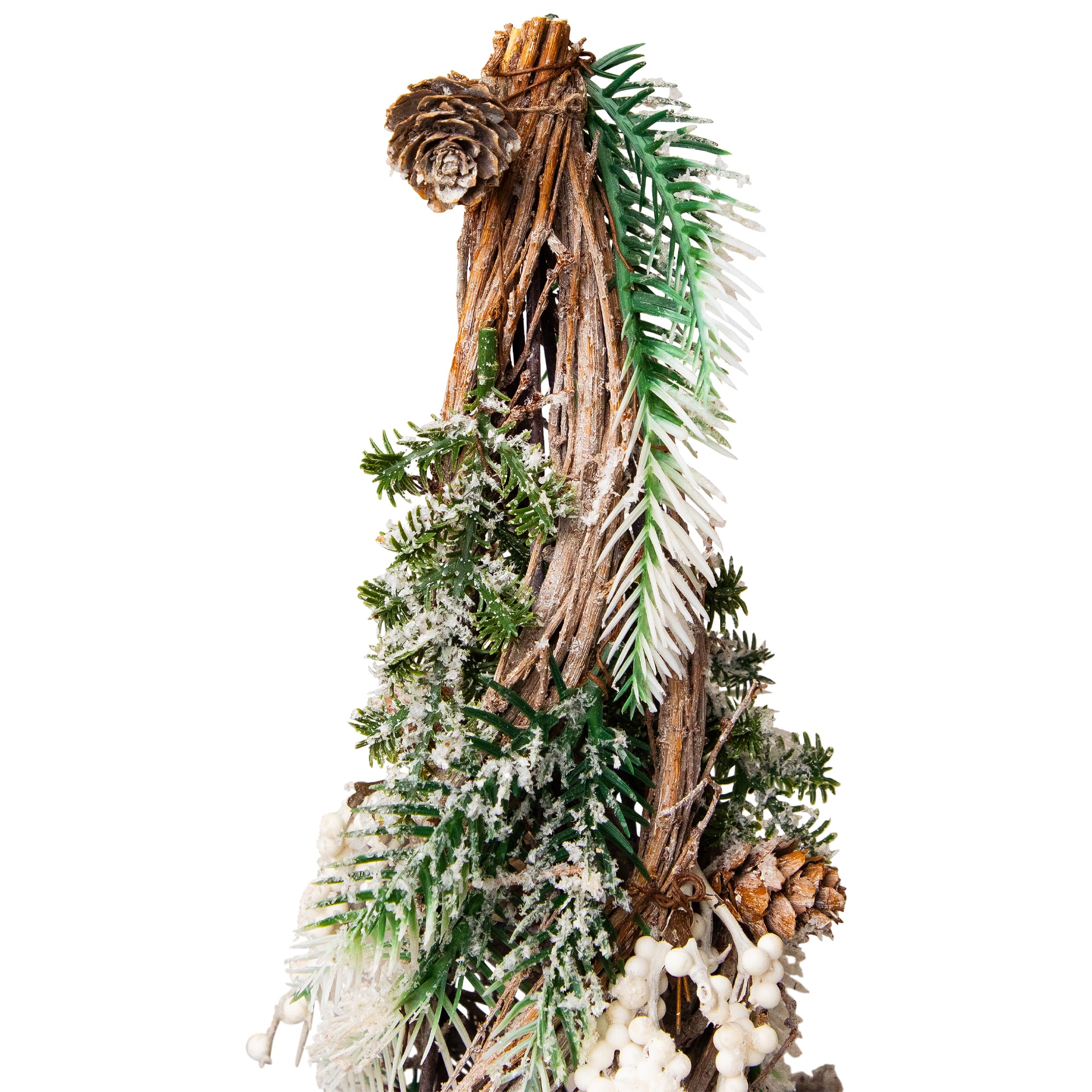 Northlight 24.25" Flocked Snowflakes & Pinecones Twisted Twig Artificial Christmas Tree