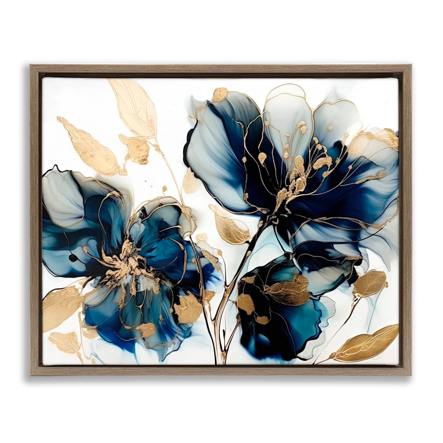 Stupell Industries Blue Swirling Modern Flowers Floater Framed Art in Brown | 31" x 25" | Michaels&reg;