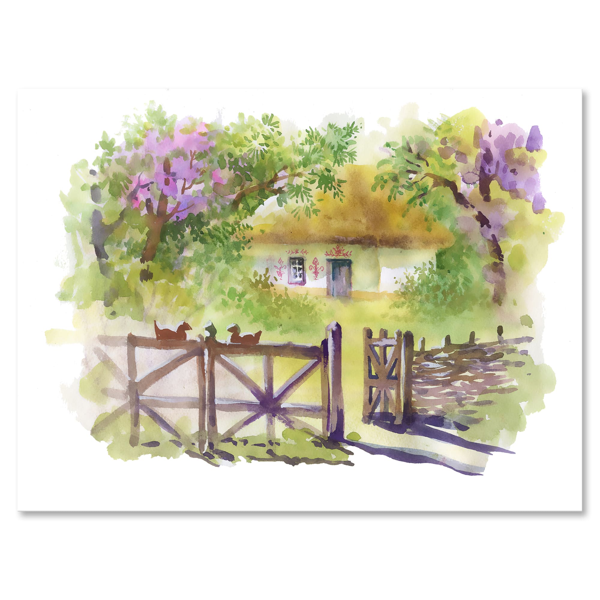 Designart - Painting Of Rustic Cottage In The Woods - Traditional Canvas Wall Art Print