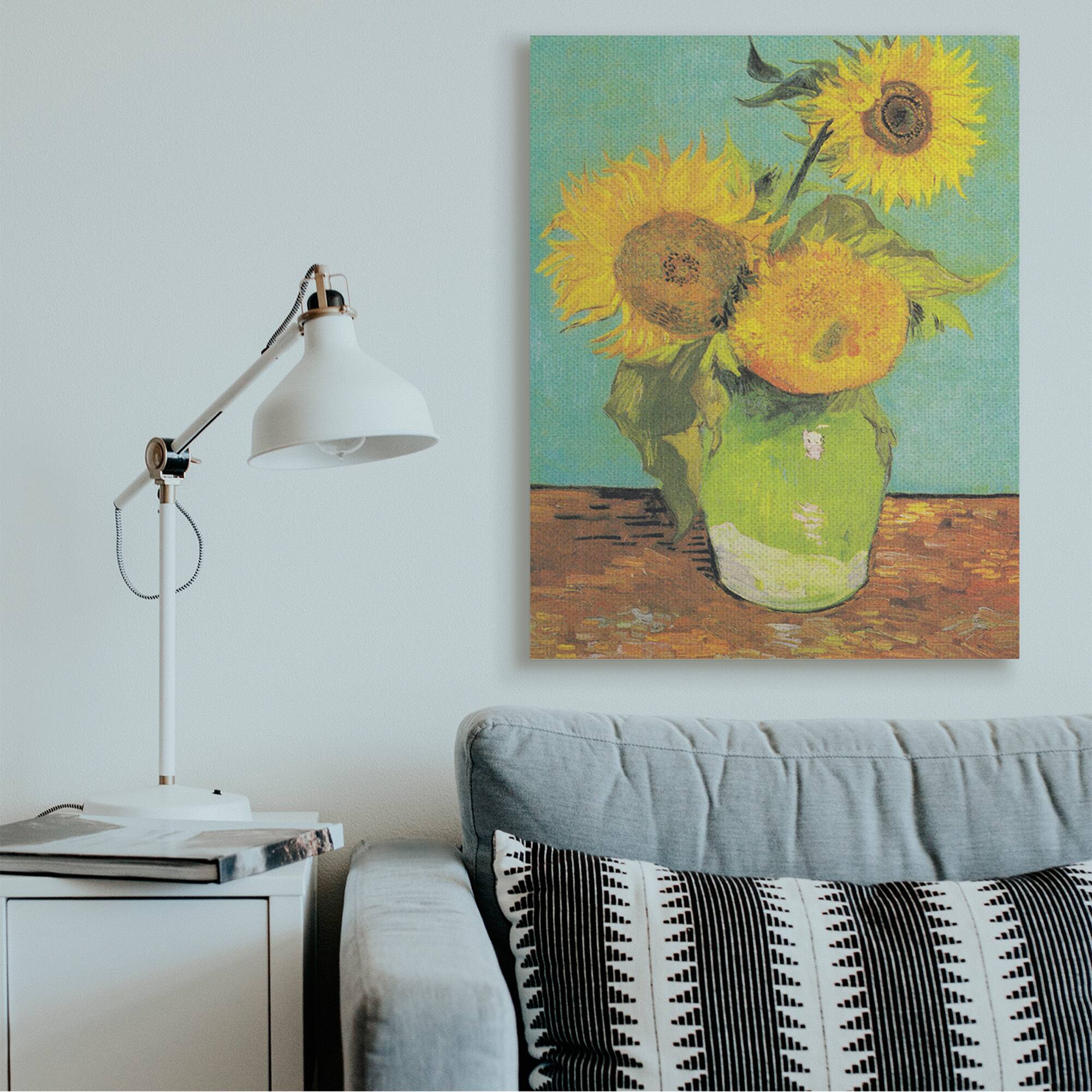 Stupell Industries Traditional Sunflower Painting over Turquoise Van Gogh Canvas Wall Art