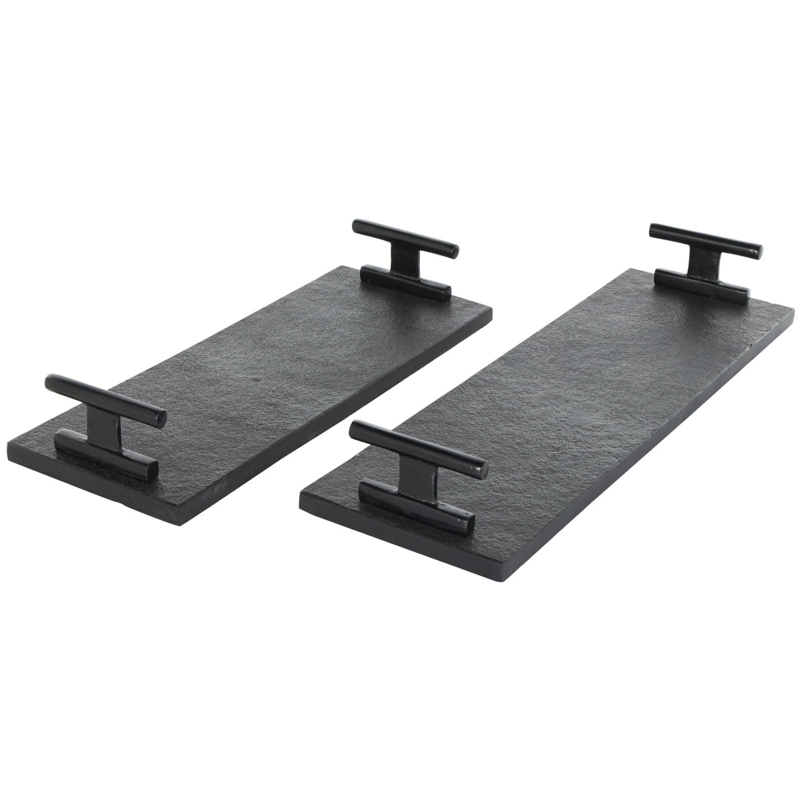 Black Marble Slim Textured Living Room Décor Tray with Rod Handles, 2ct.