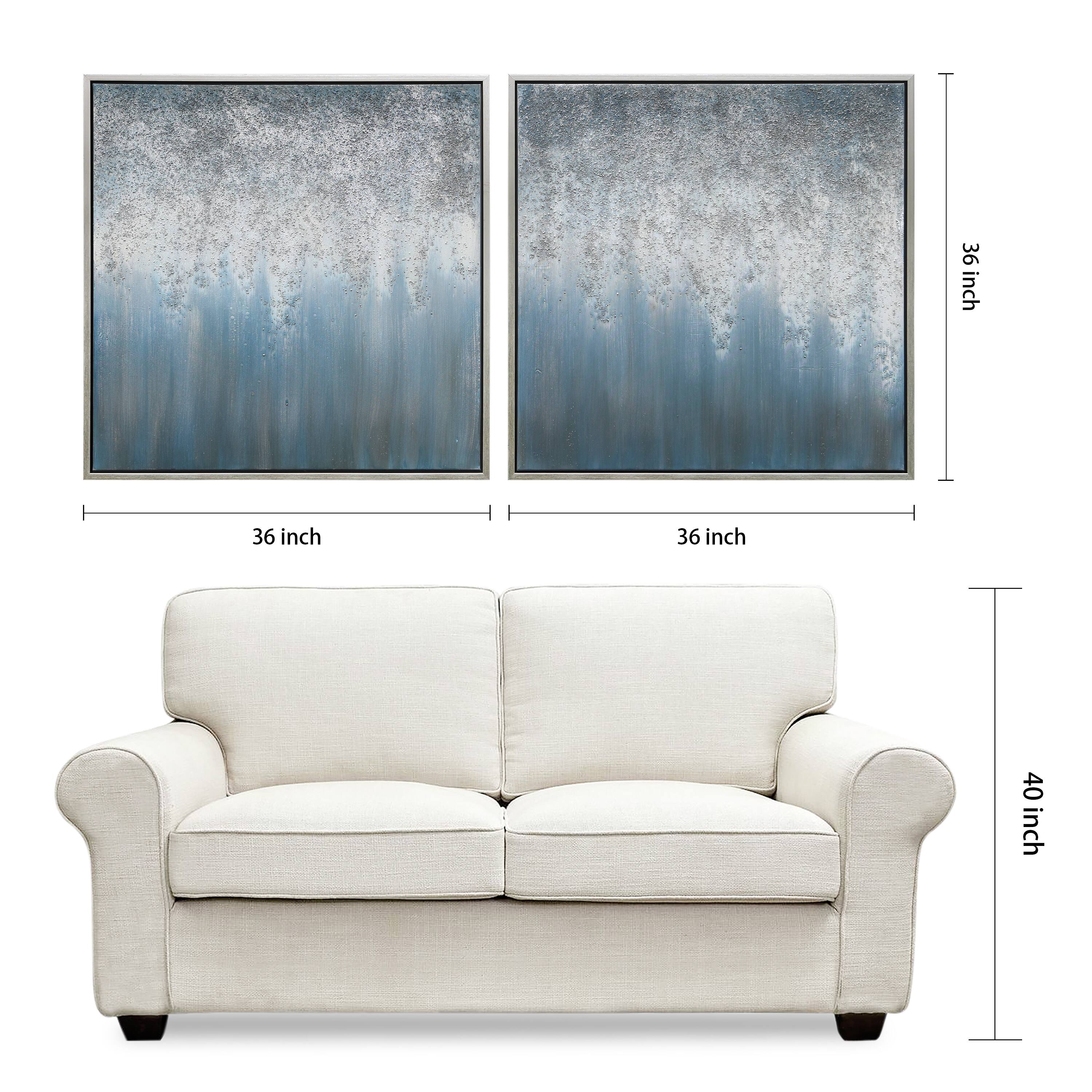 Empire Art Direct 36" x 36" Blue Rain Textured Metallic Glitter Hand Painted Canvas Wall Art Set