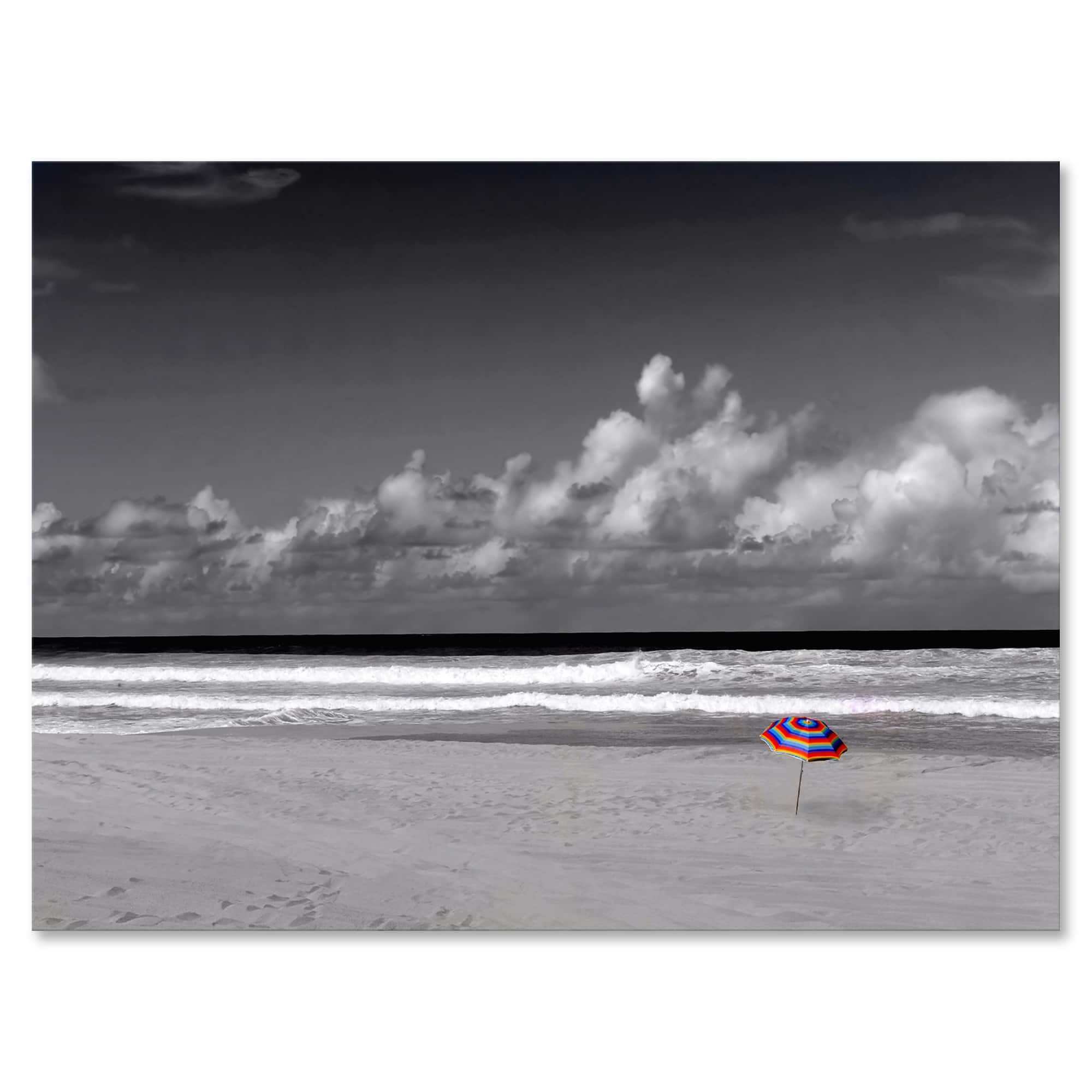 Designart - Monochrome Coastline Under Cloudy Sky