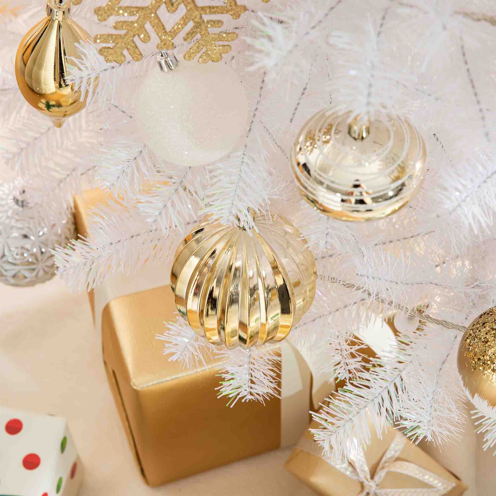 Glitzhome® Elegant Silver & Gold Shatterproof Ornaments, Pinecone Picks & Ribbon Bow Set