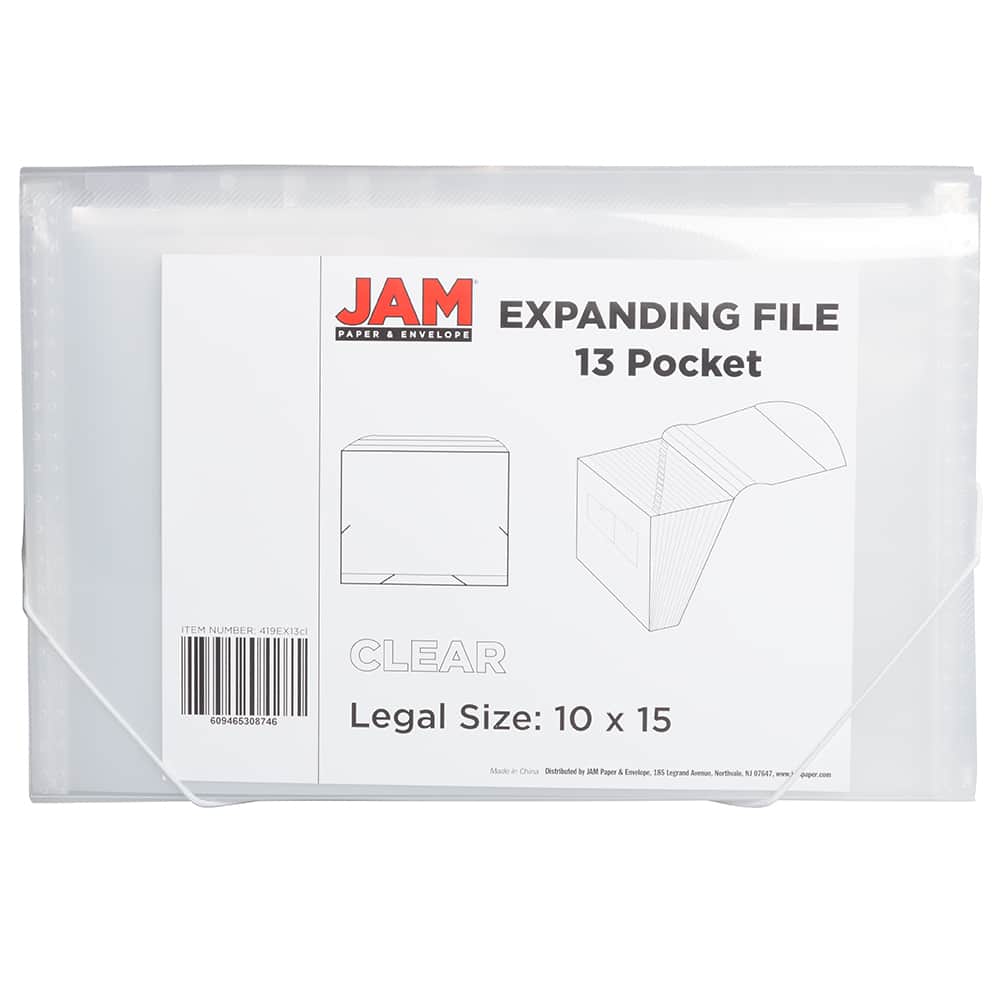 JAM Paper 10" x 15" Legal Size 13 Pocket Plastic Expanding File Accordion Folder