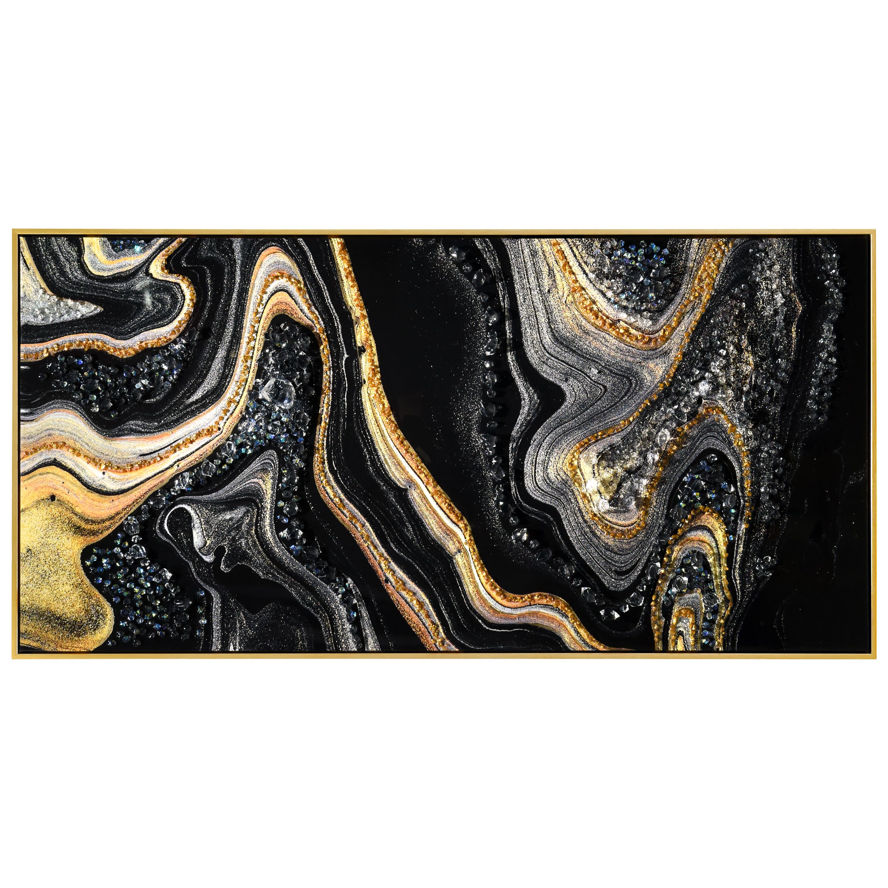 Empire Art Direct Arte De Crystallus 24" x 48" Golden Veins I Epoxy Coated Wrapped Framed Glossy Abstract Canvas Wall Art