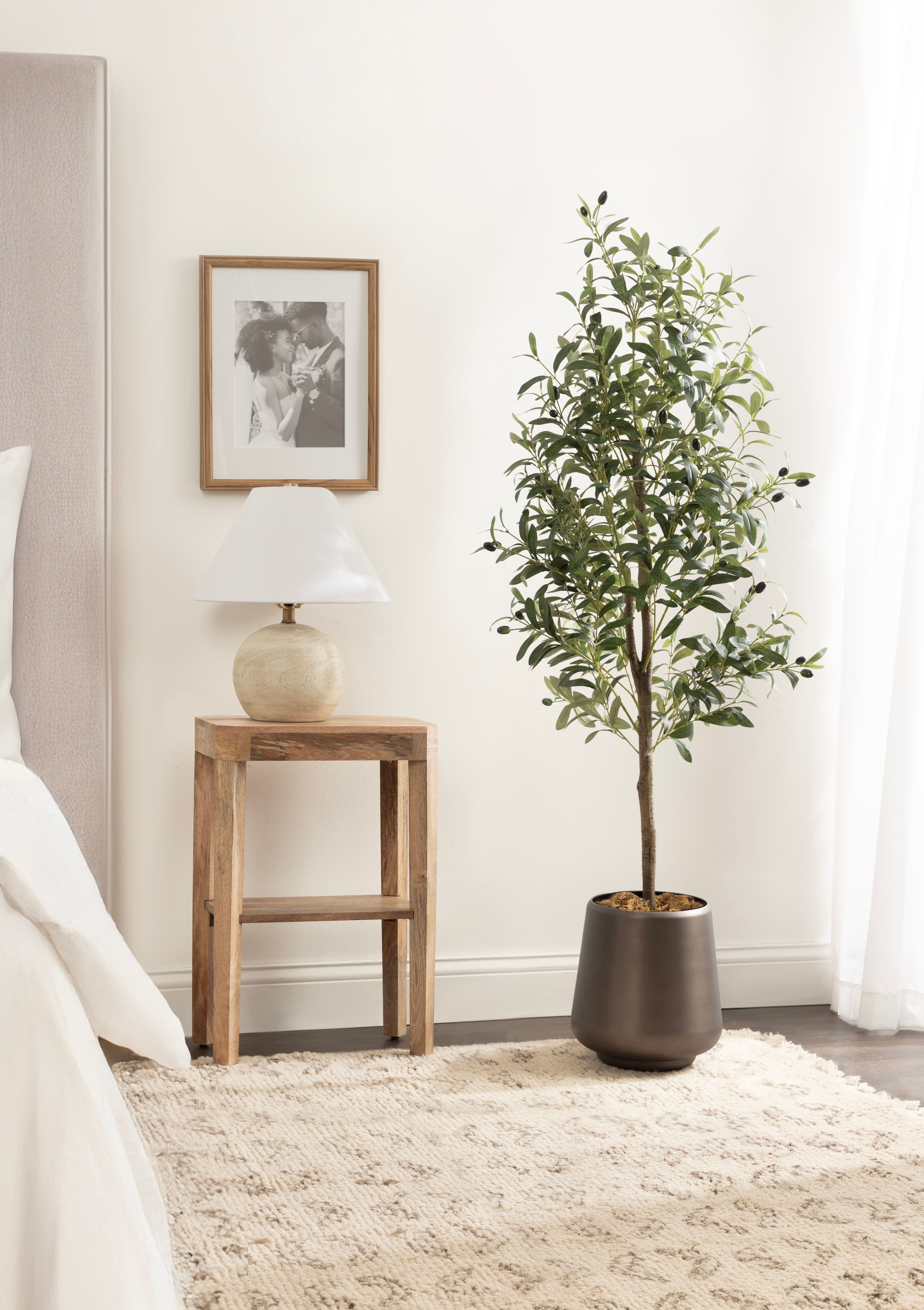 Kate and Laurel 5ft. Green Oliveira Faux Olive Tree with Round Metal Planter