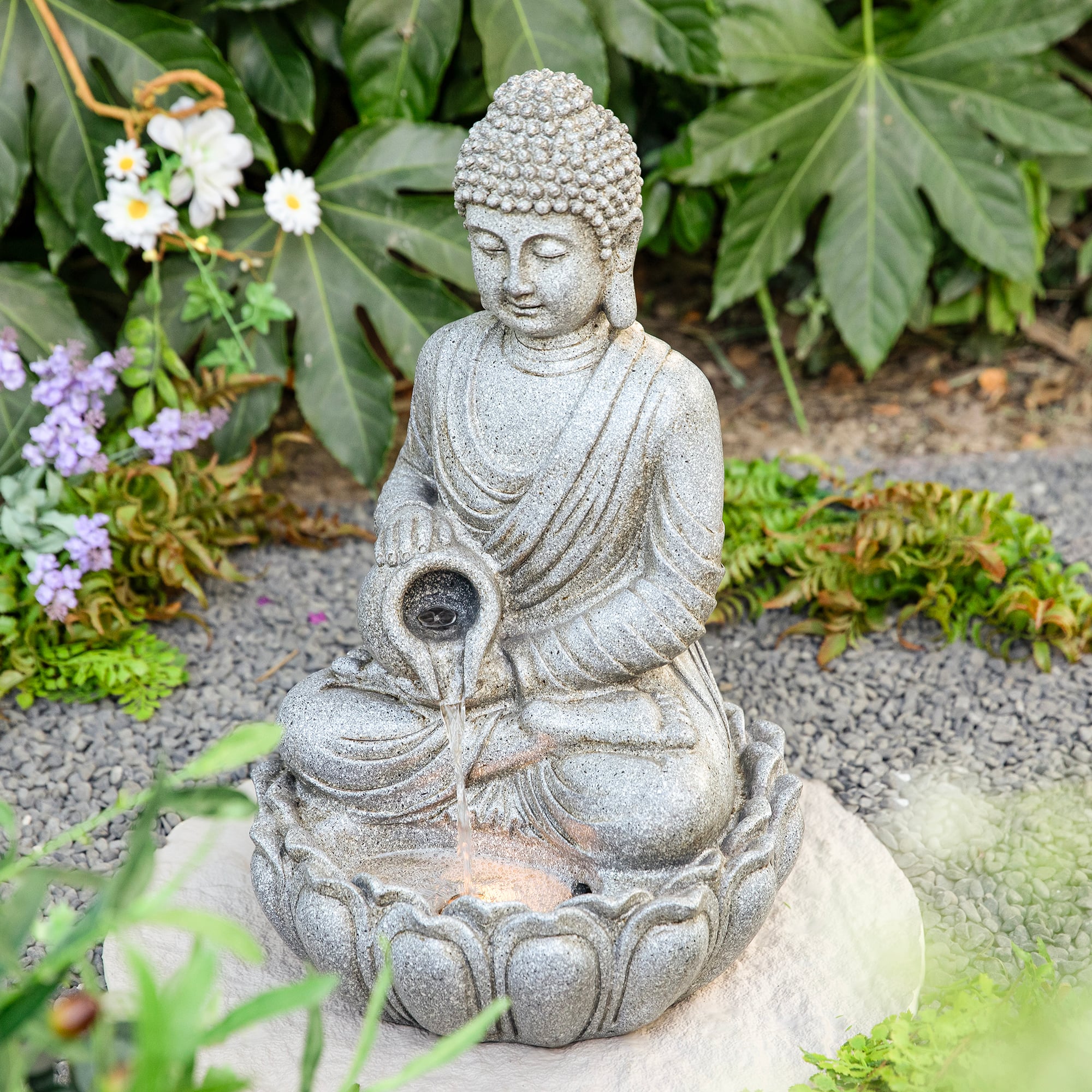 Glitzhome® 20.5" Zen-Style LED Meditating Buddha Outdoor Fountain