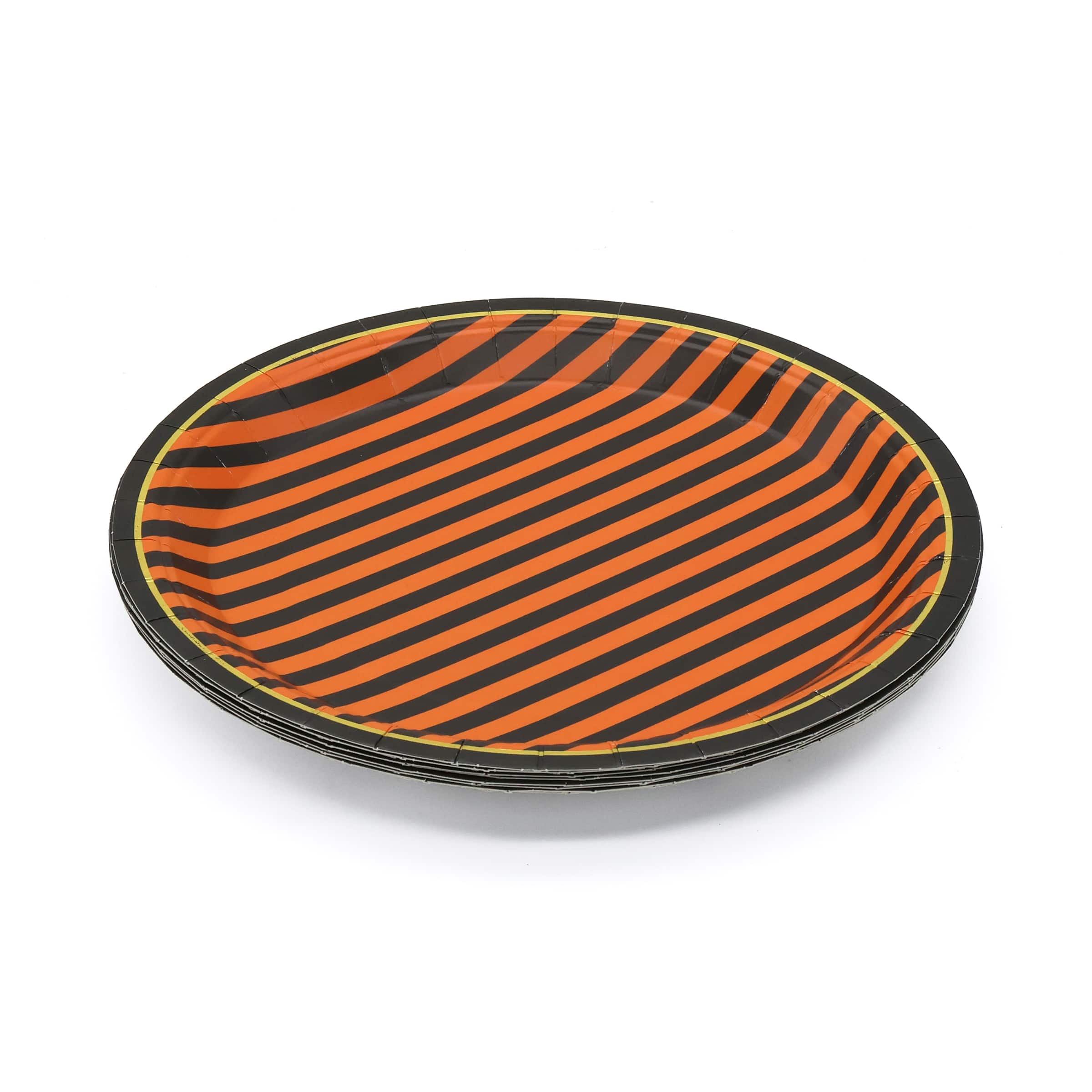 9" Halloween Orange & Black Striped Dinner Plates, 10ct. by Celebrate It™