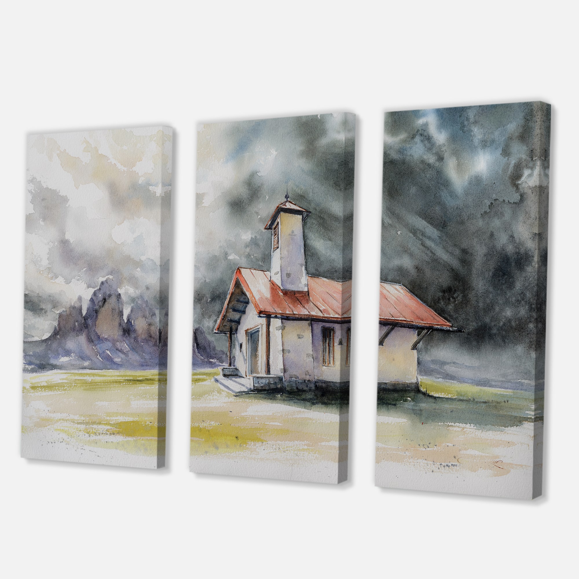Designart - Rustic House On Mountain Top During Storm - Country Canvas Wall Art Print