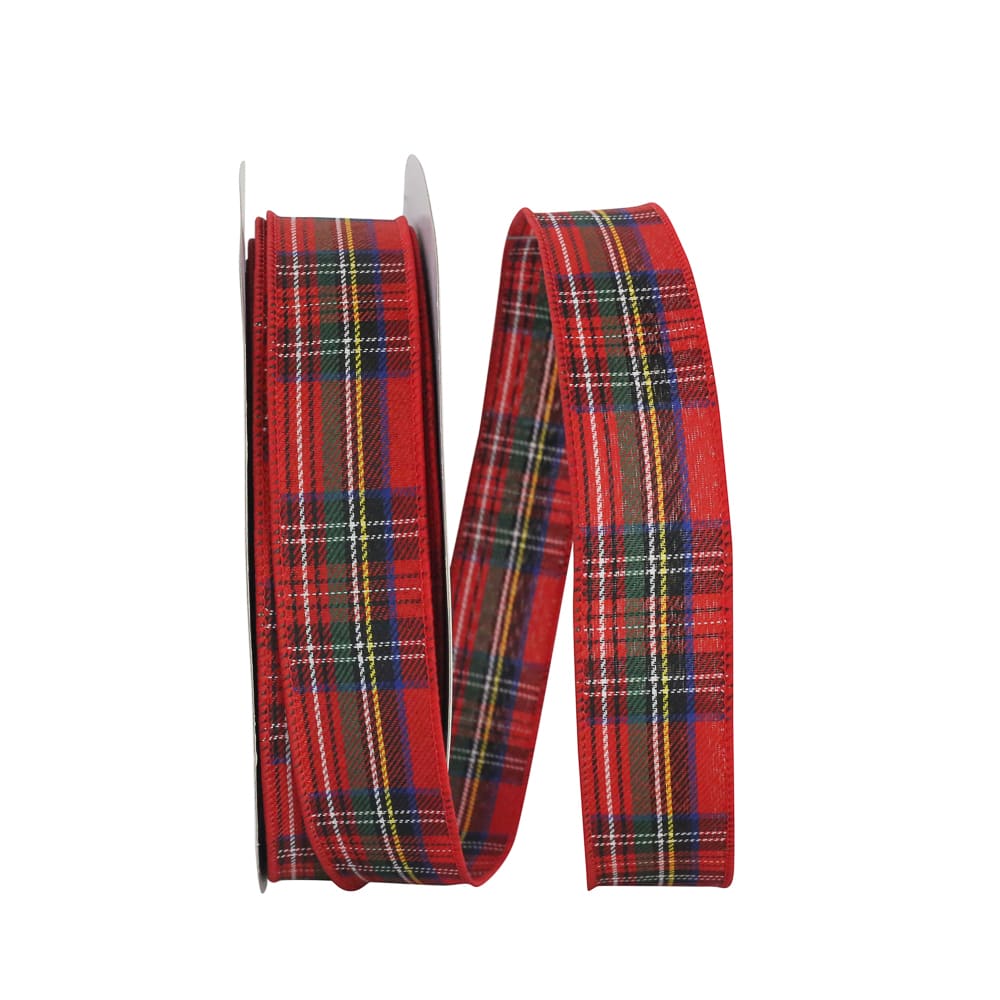 JAM Paper 1.5" x 50yd. Traditional Twill Wired Edge Plaid Ribbon
