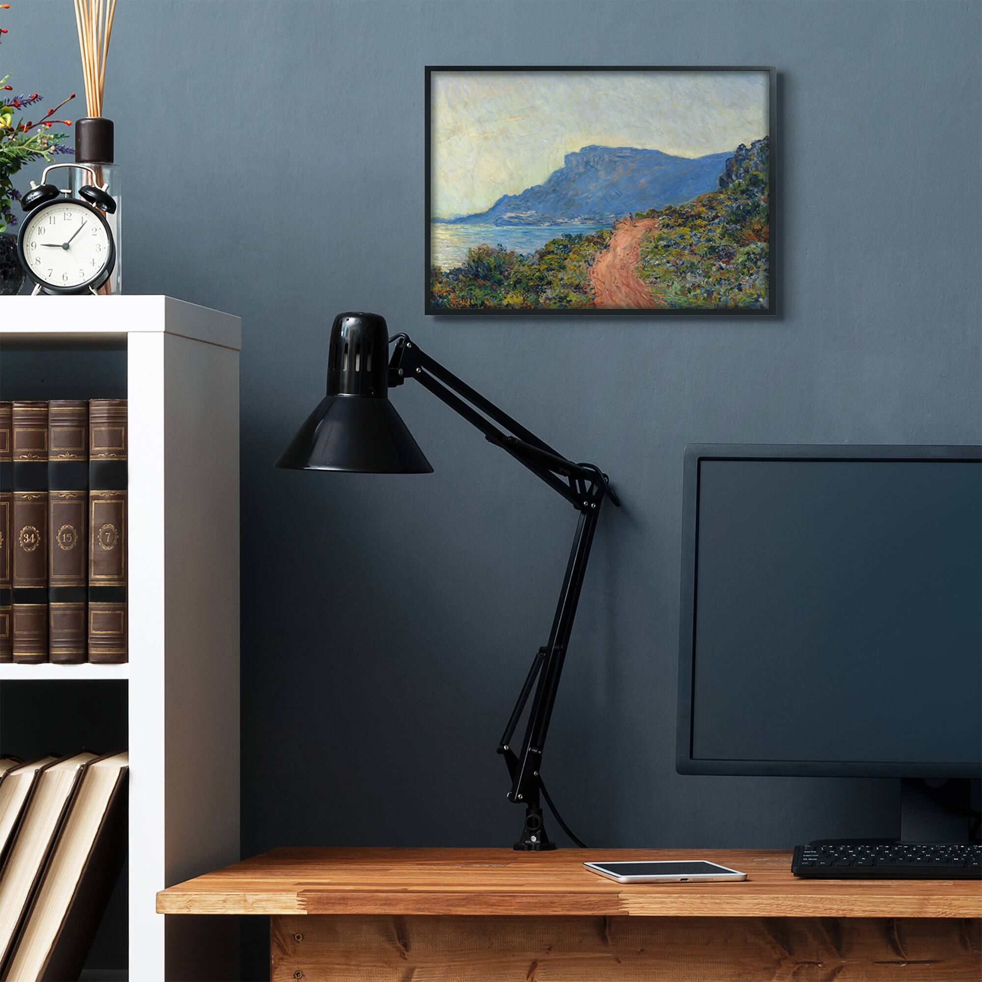 Stupell Industries Cliff Road Ocean Mountain Landscape Monet Classic Painting in Black Frame Wall Art