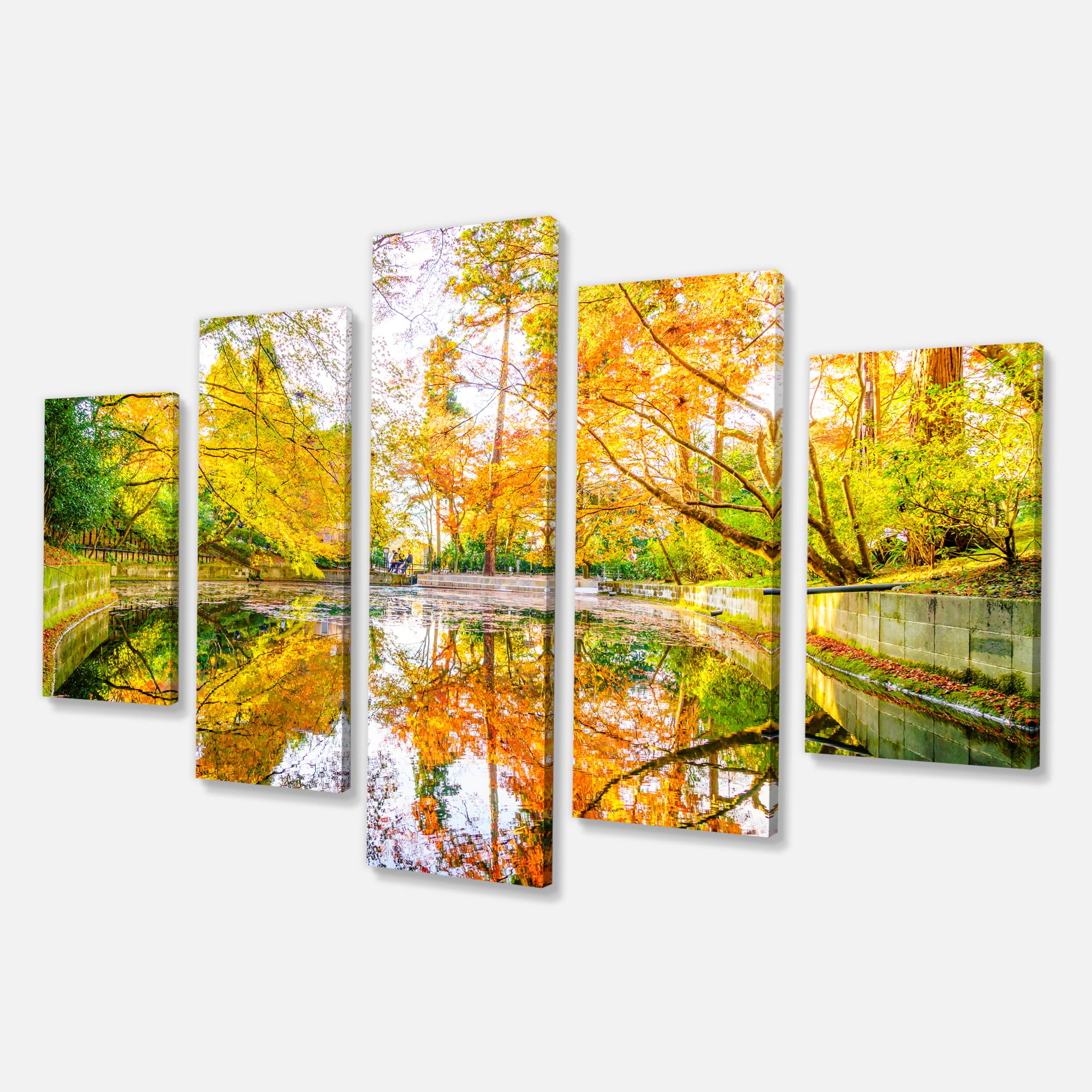 Designart - Bright Fall Forest with River