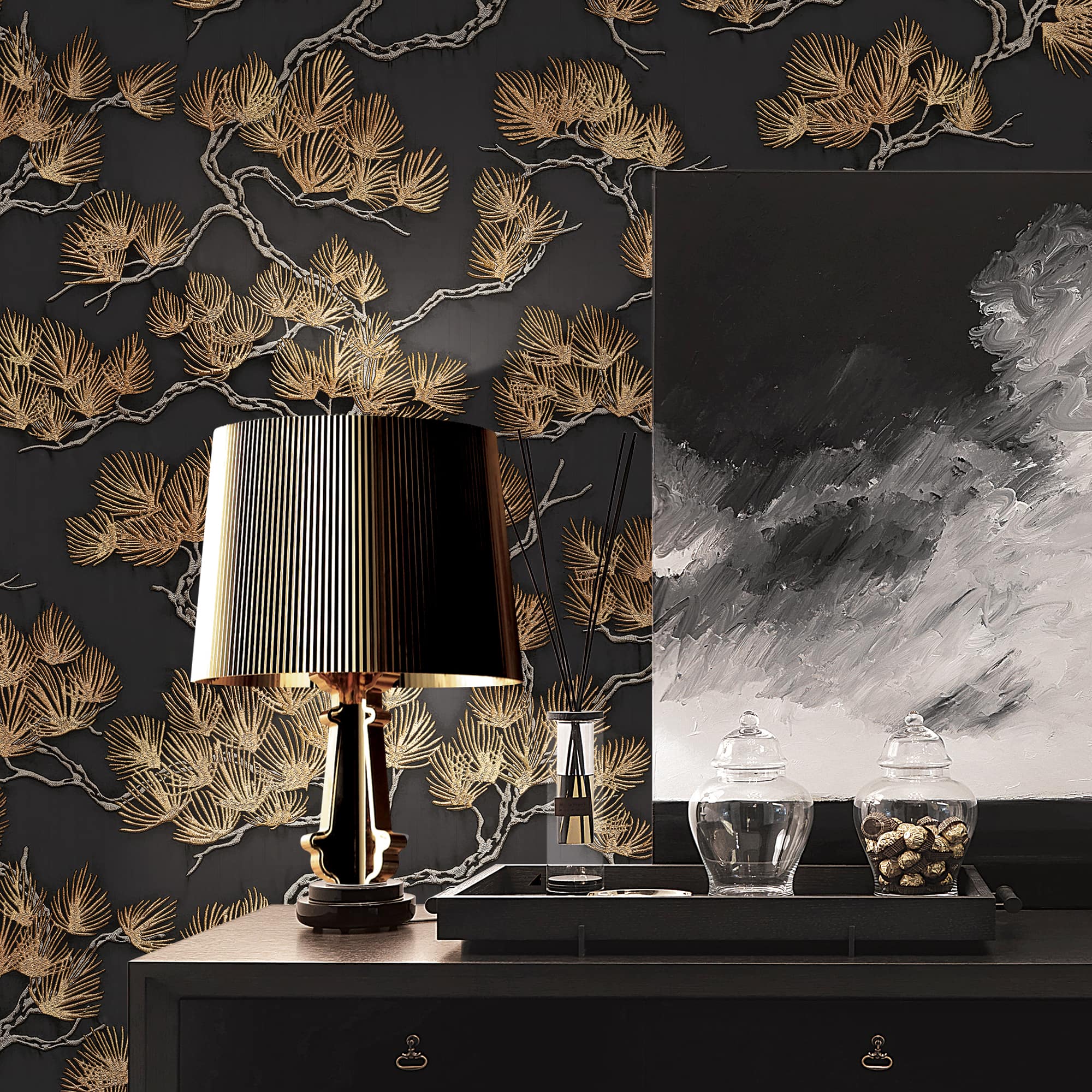 Designs Direct Embroidered Pine Tree Wallpaper