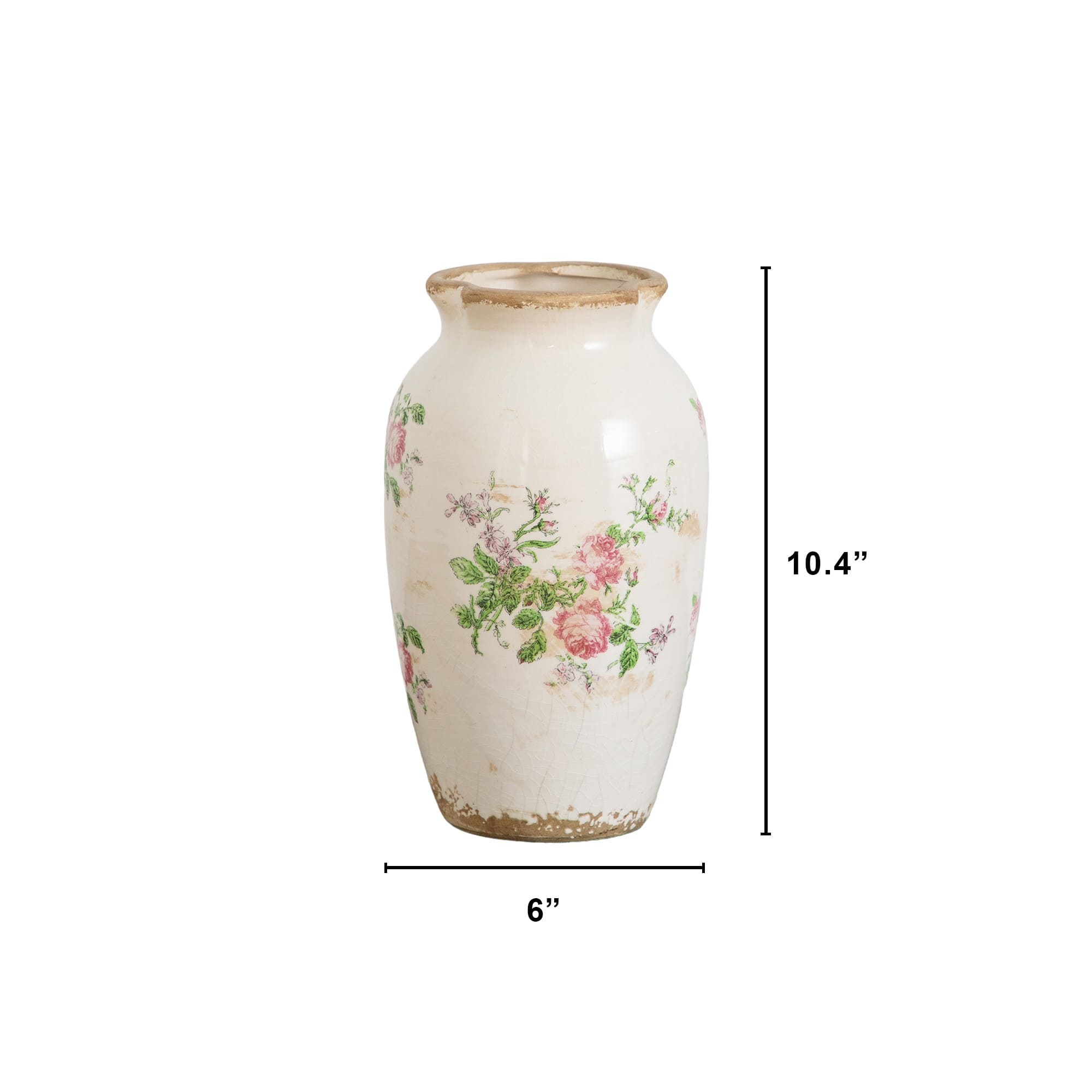 Nearly Natural 10.5" Floral Print Tuscan Ceramic Scroll Urn