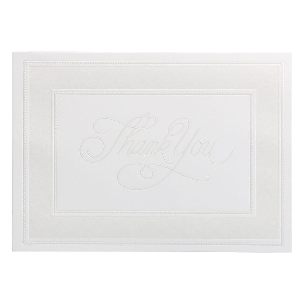 JAM Paper 4.875" x 3.375" Bright White with Pearl Border Thank You Cards & Envelopes Set