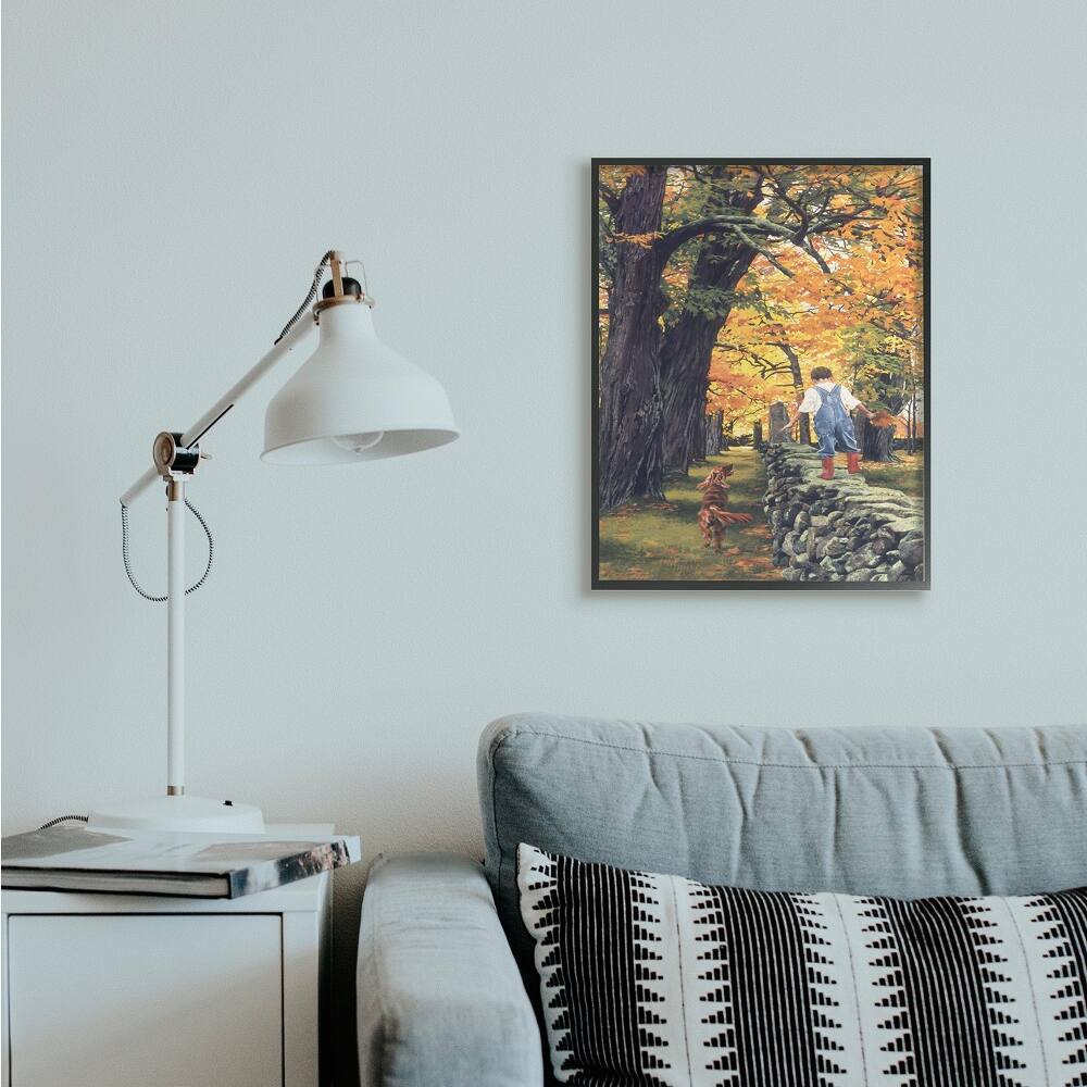 Stupell Industries Boy on Wall with Dog Framed Giclee Art