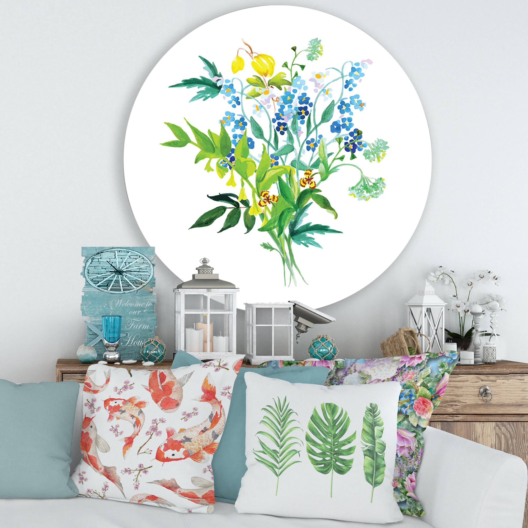 Designart - Meadow Flowers Garland - Farmhouse Metal Circle Wall Art